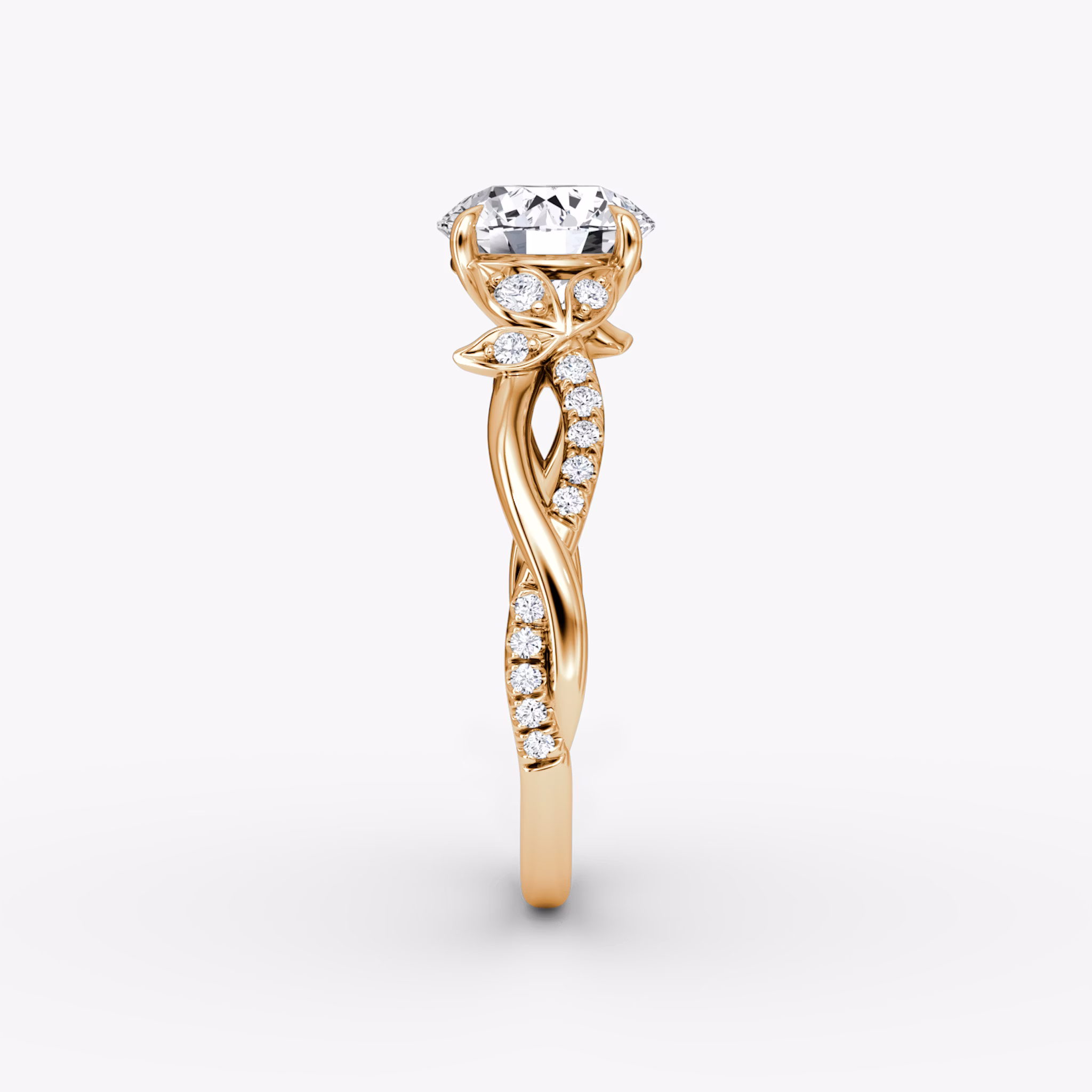 The Twisted Floral | Round Brilliant | 14k | Rose Gold | bandAccent: Pavé | caratWeight: other | diamondOrientation: vertical