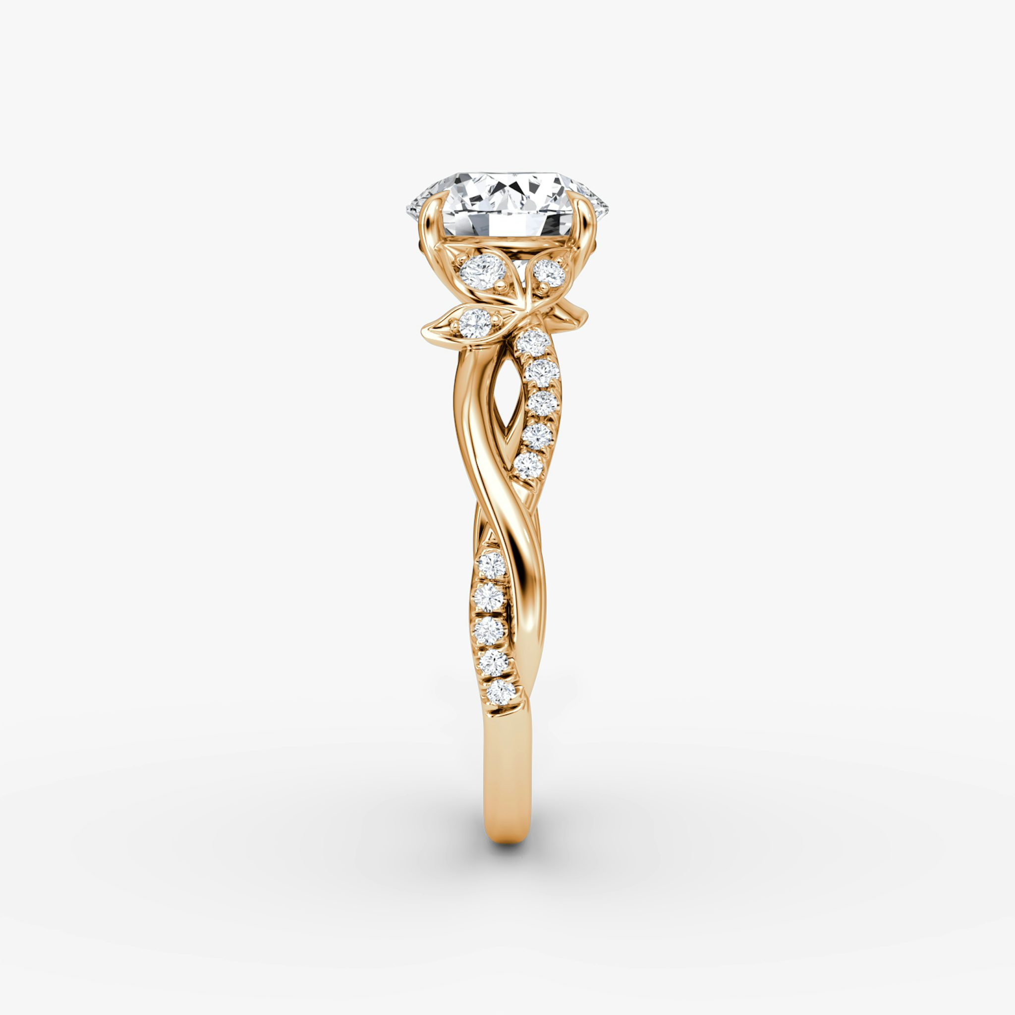 The Twisted Floral | Round Brilliant | 14k | Rose Gold | bandAccent: Pavé | caratWeight: other | diamondOrientation: vertical