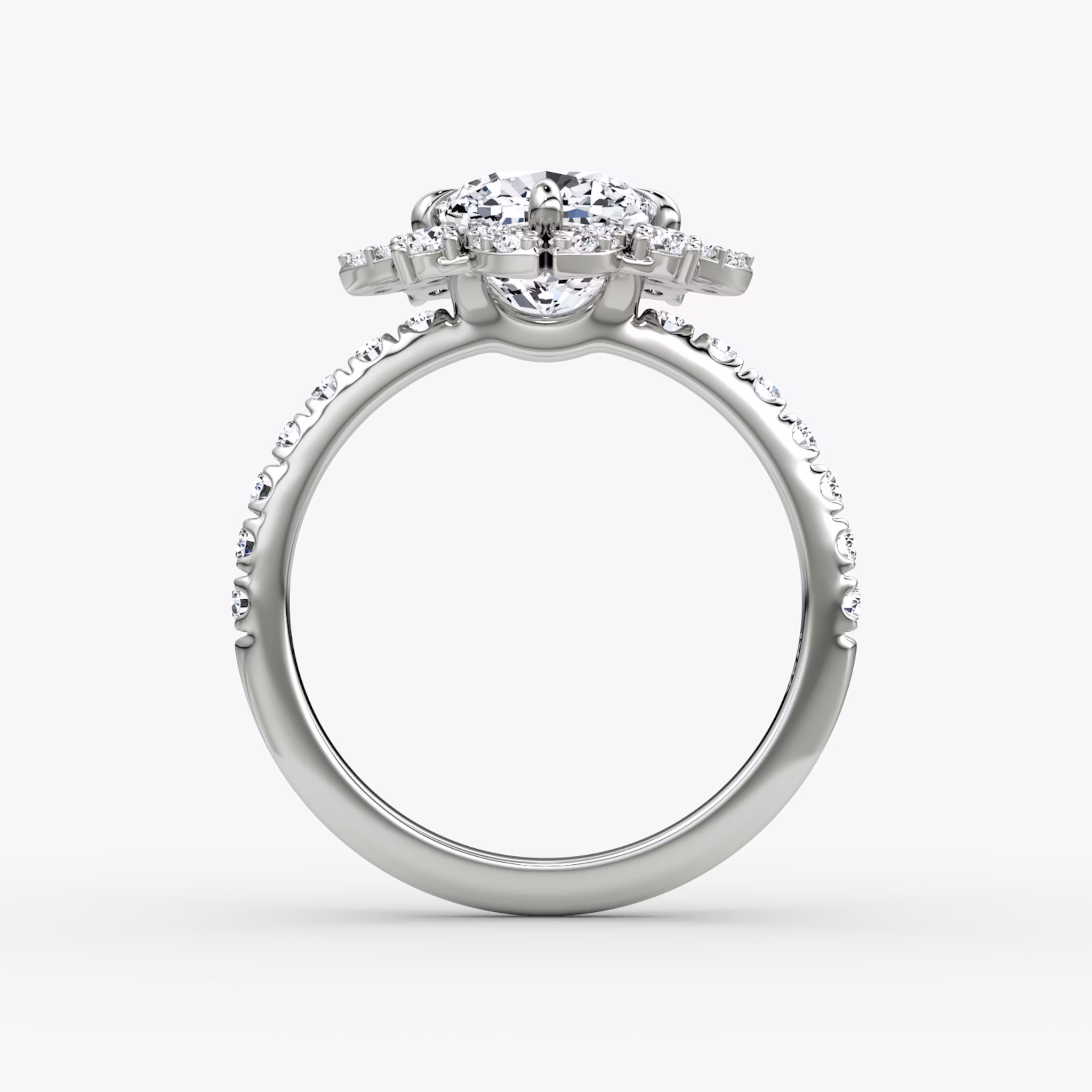 The Carnation | Cushion | Platinum | bandAccent: Pavé | diamondOrientation: vertical | caratWeight: other