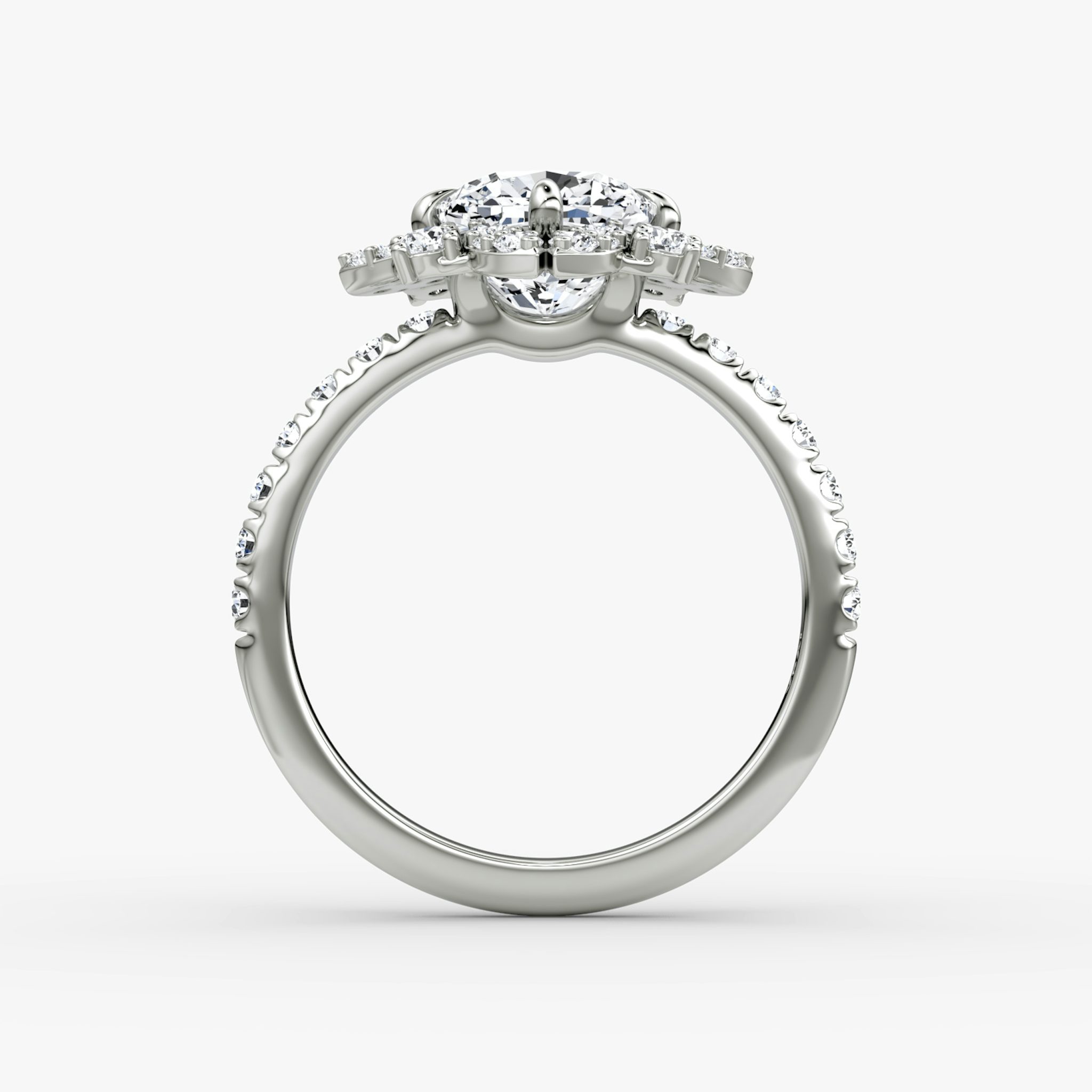 The Carnation | Cushion | Platinum | bandAccent: Pavé | diamondOrientation: vertical | caratWeight: other