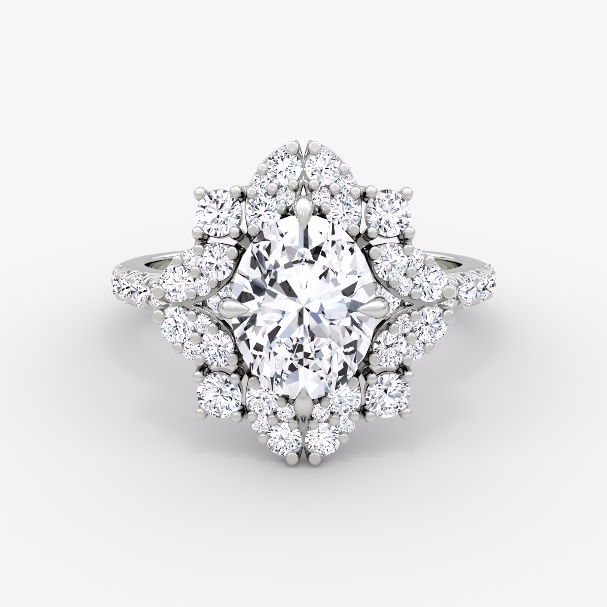 The Carnation | Oval | Platinum | bandAccent: Pavé | diamondOrientation: vertical | caratWeight: other