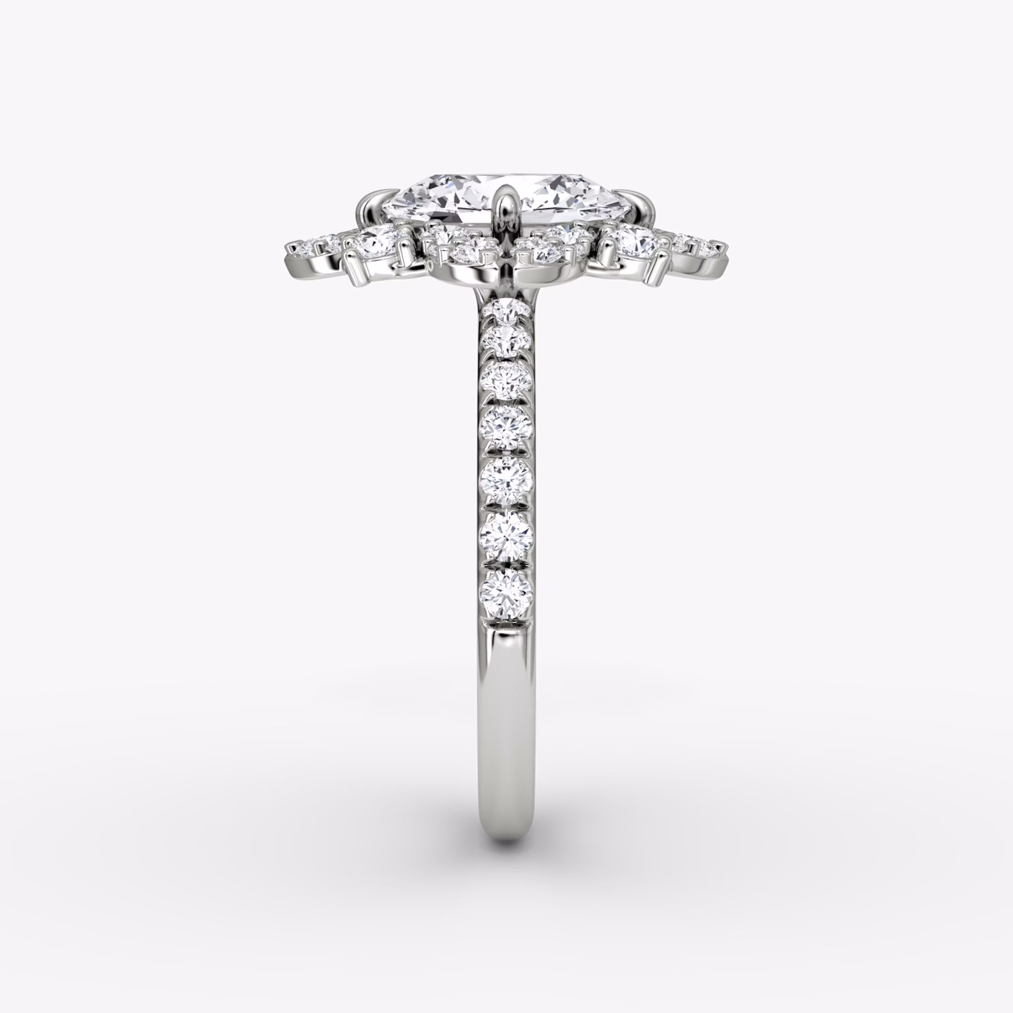 The Carnation | Oval | Platinum | bandAccent: Pavé | diamondOrientation: vertical | caratWeight: other