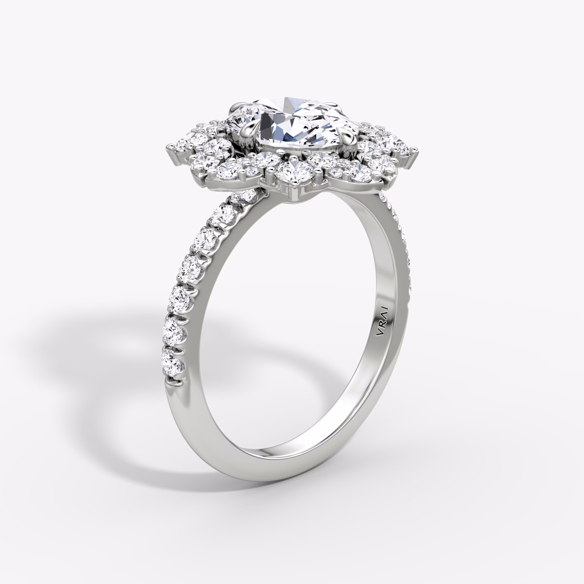 The Carnation | Oval | Platinum | bandAccent: Pavé | diamondOrientation: vertical | caratWeight: other