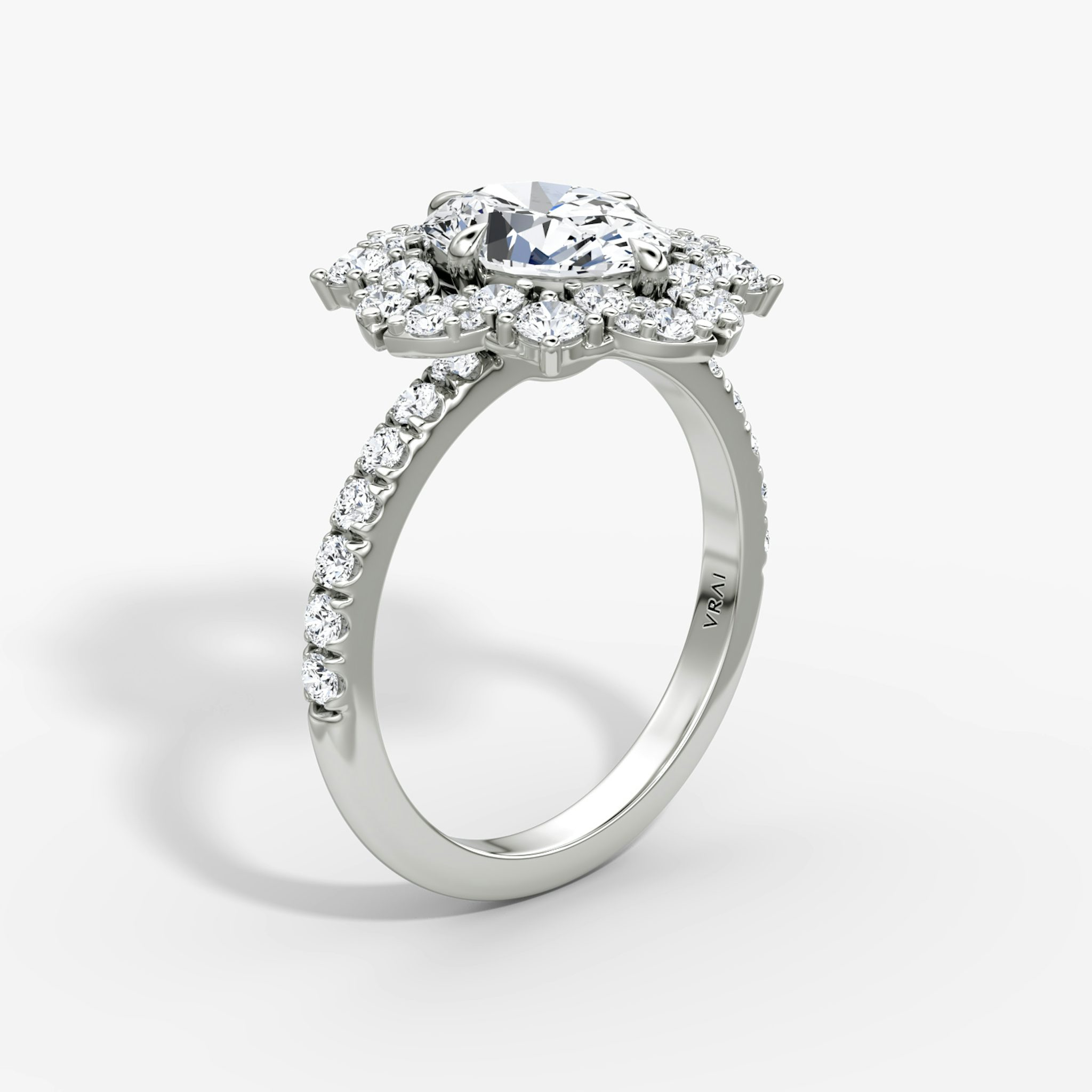 The Carnation | Oval | Platinum | bandAccent: Pavé | diamondOrientation: vertical | caratWeight: other