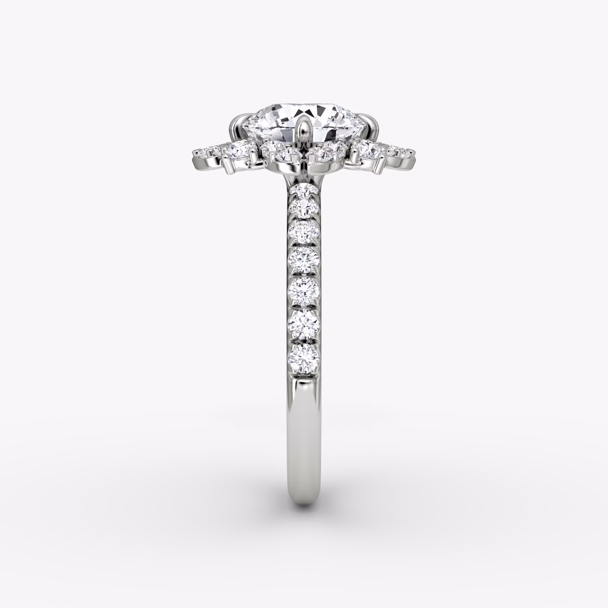 The Carnation | Round Brilliant | 18k | White Gold | bandAccent: Pavé | caratWeight: other | diamondOrientation: vertical