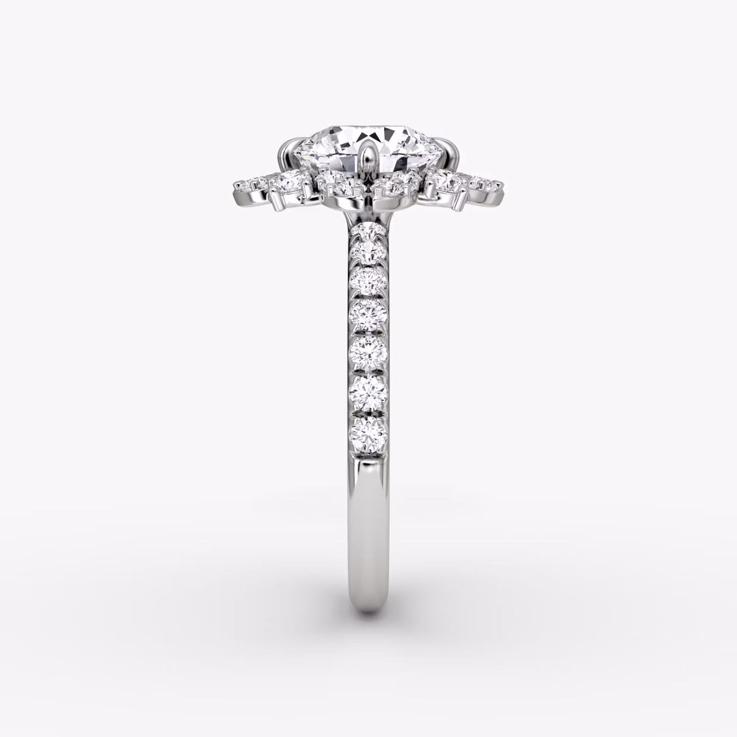 The Carnation | Round Brilliant | 18k | White Gold | bandAccent: Pavé | caratWeight: other | diamondOrientation: vertical