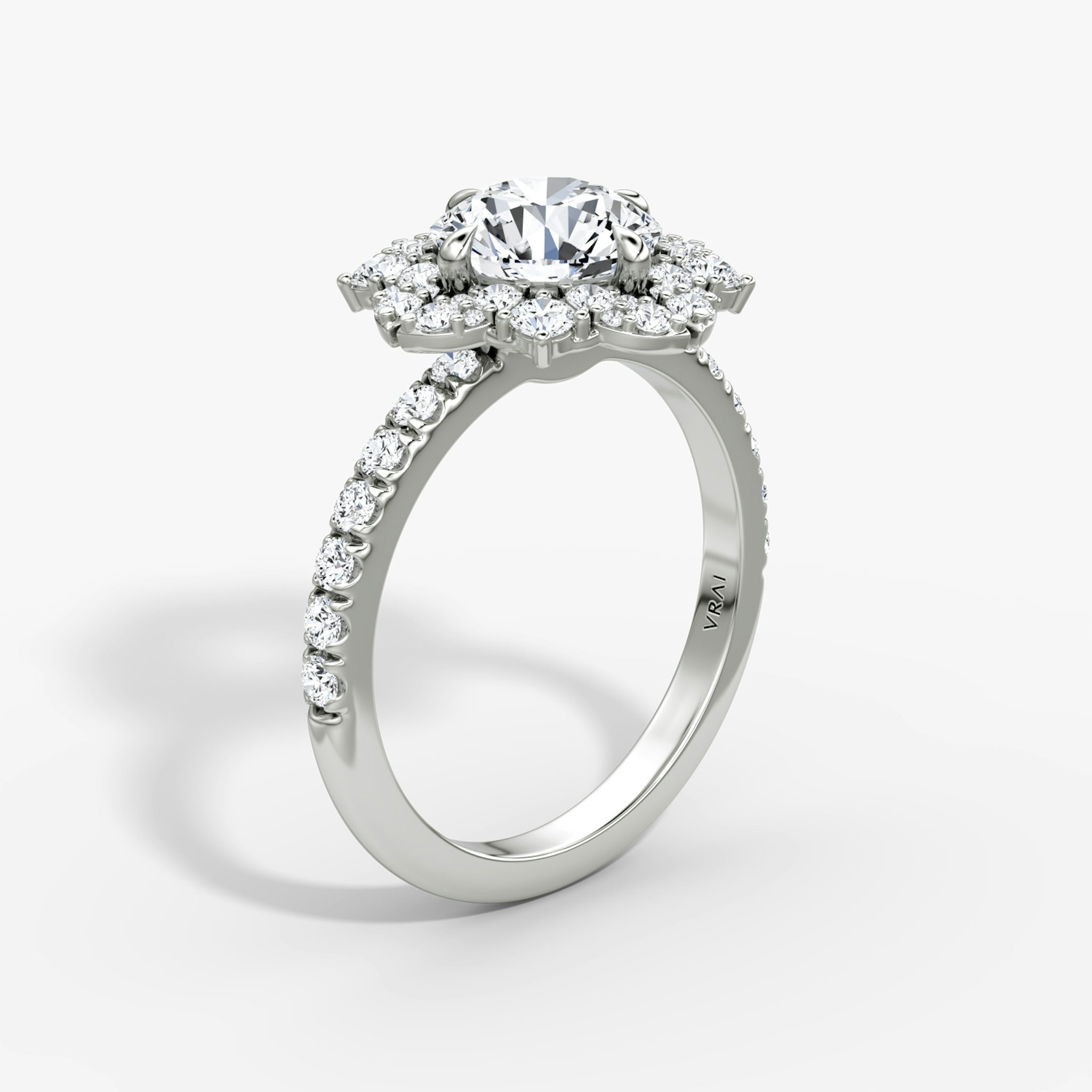 The Carnation | Round Brilliant | 18k | White Gold | bandAccent: Pavé | caratWeight: other | diamondOrientation: vertical
