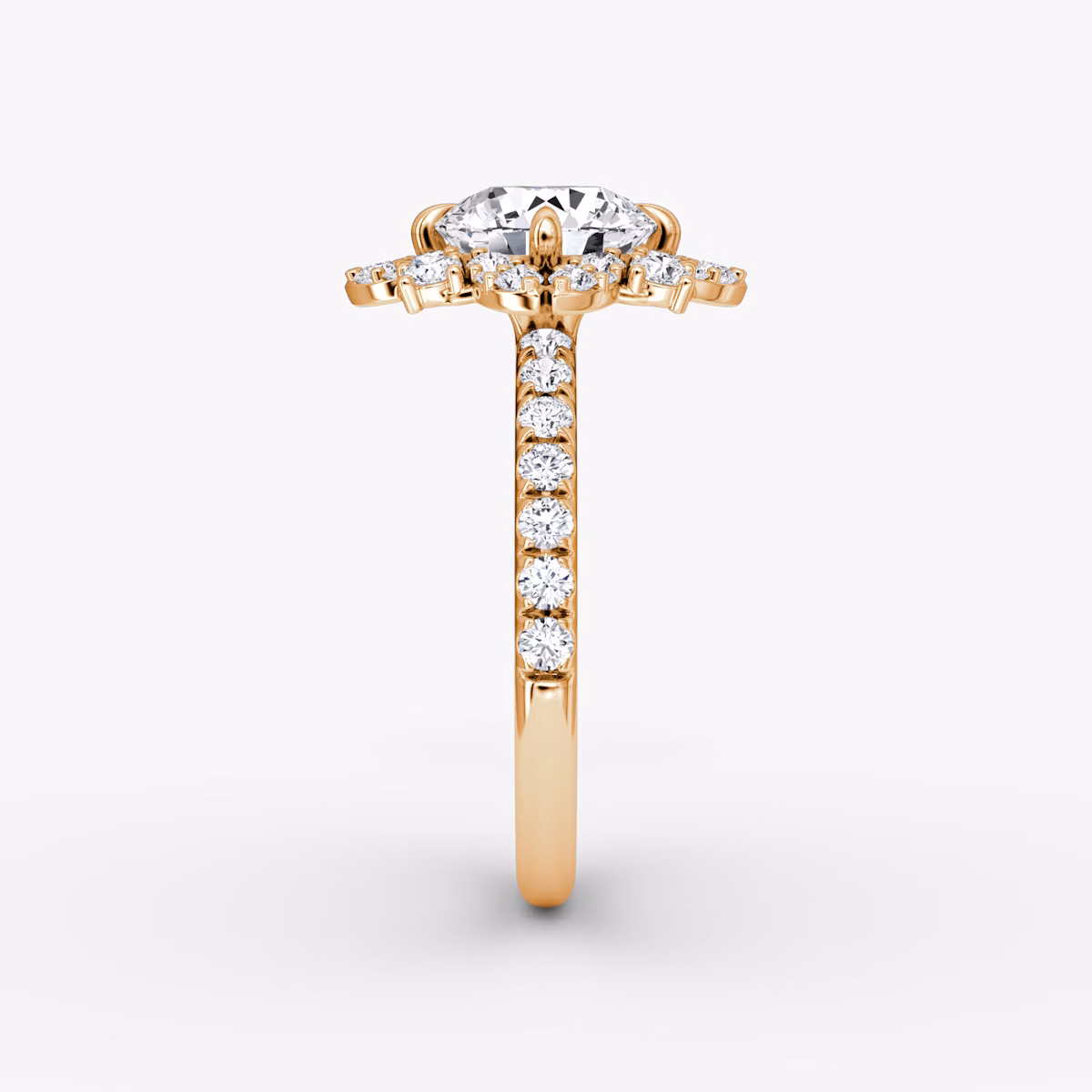 The Carnation | Round Brilliant | 14k | Rose Gold | bandAccent: Pavé | caratWeight: other | diamondOrientation: vertical