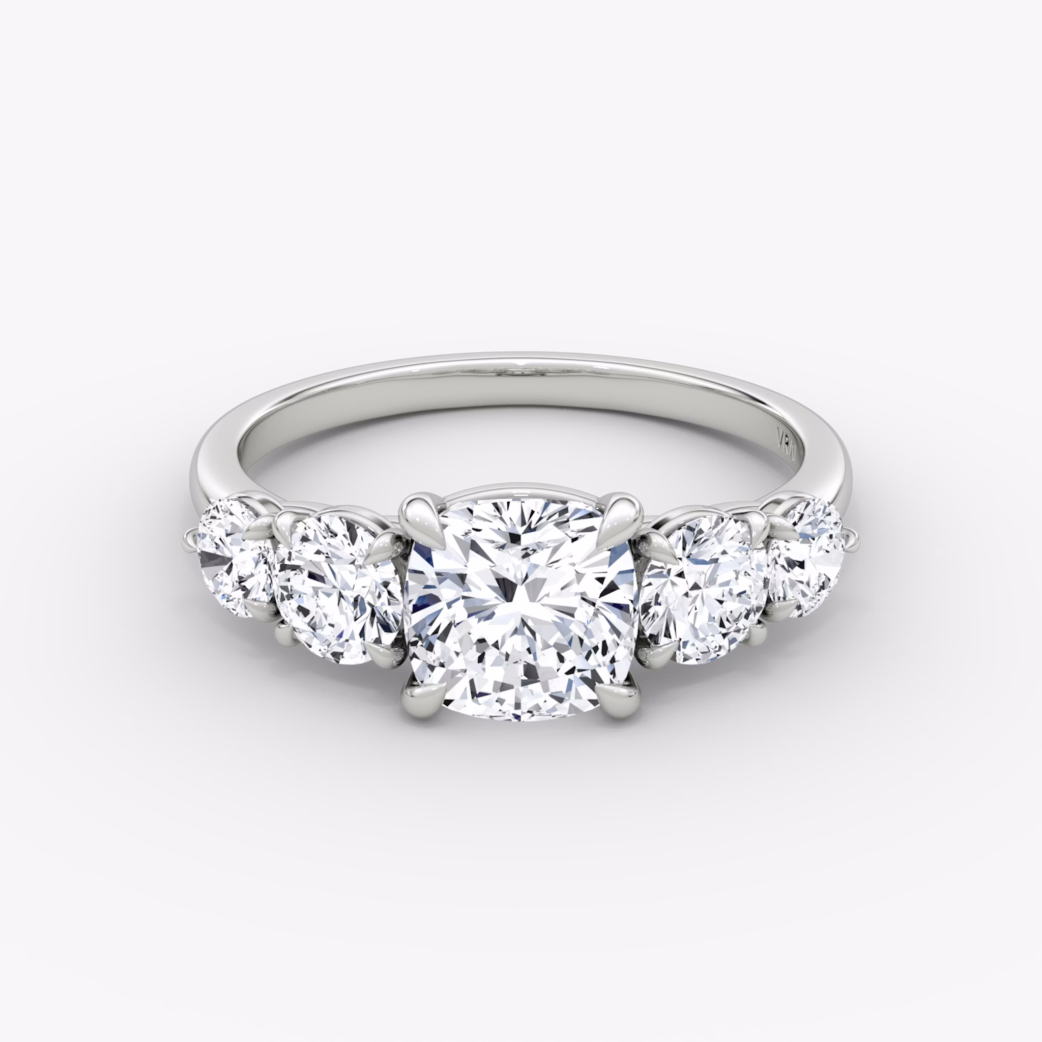 The Signature Five Stone | Cushion | 18k | White Gold | bandAccent: Plain | diamondOrientation: vertical | caratWeight: other