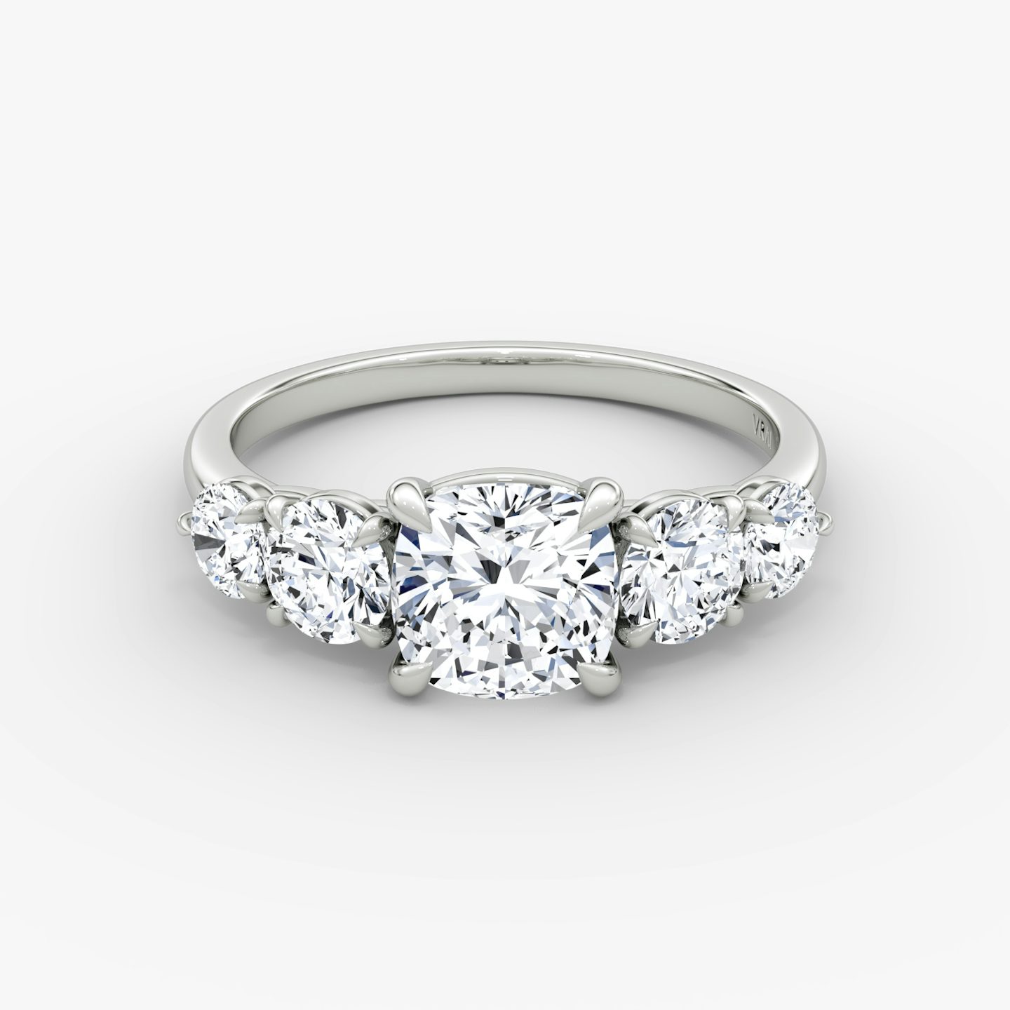 The Signature Five Stone | Cushion | 18k | White Gold | bandAccent: Plain | diamondOrientation: vertical | caratWeight: other