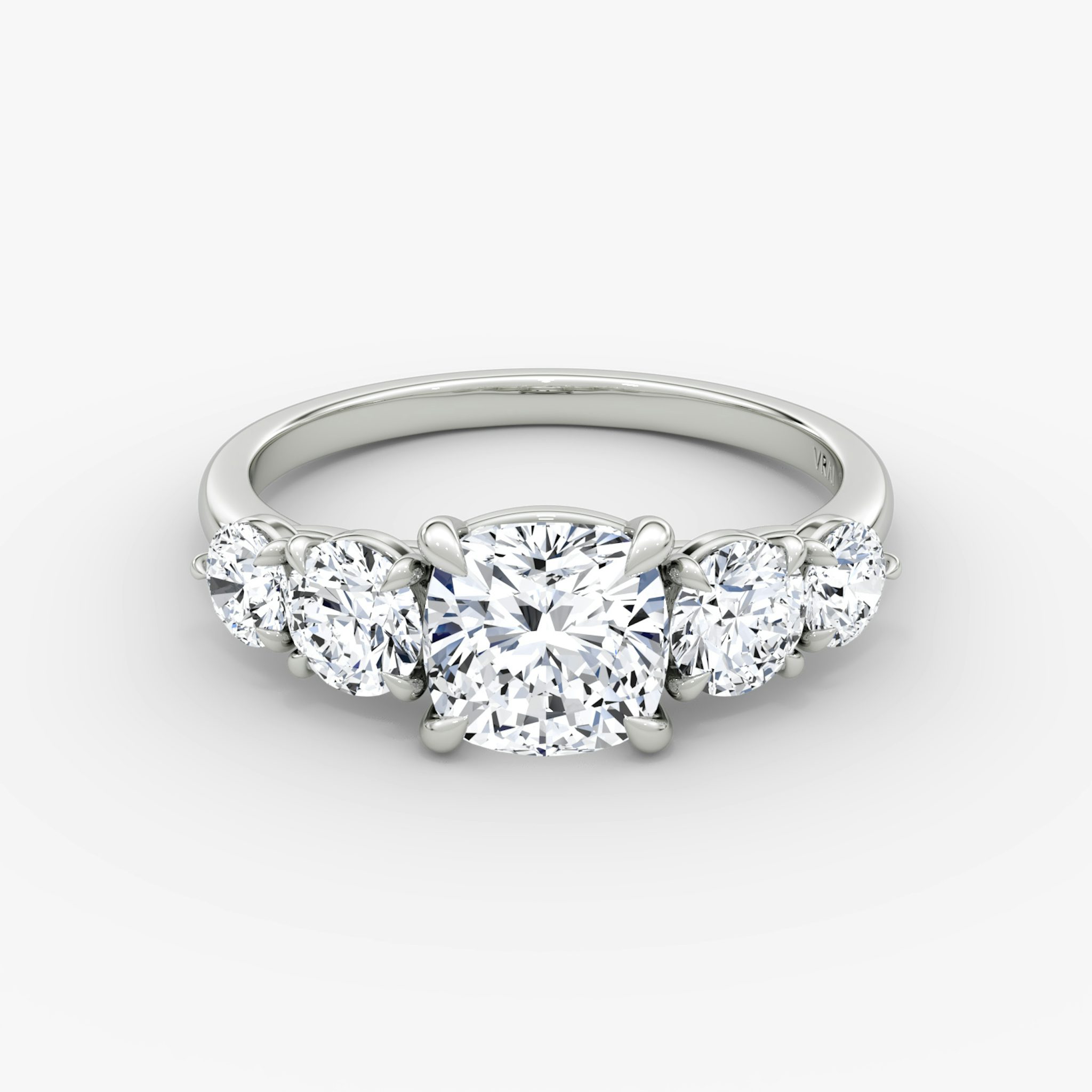 The Signature Five Stone | Cushion | 18k | White Gold | bandAccent: Plain | diamondOrientation: vertical | caratWeight: other