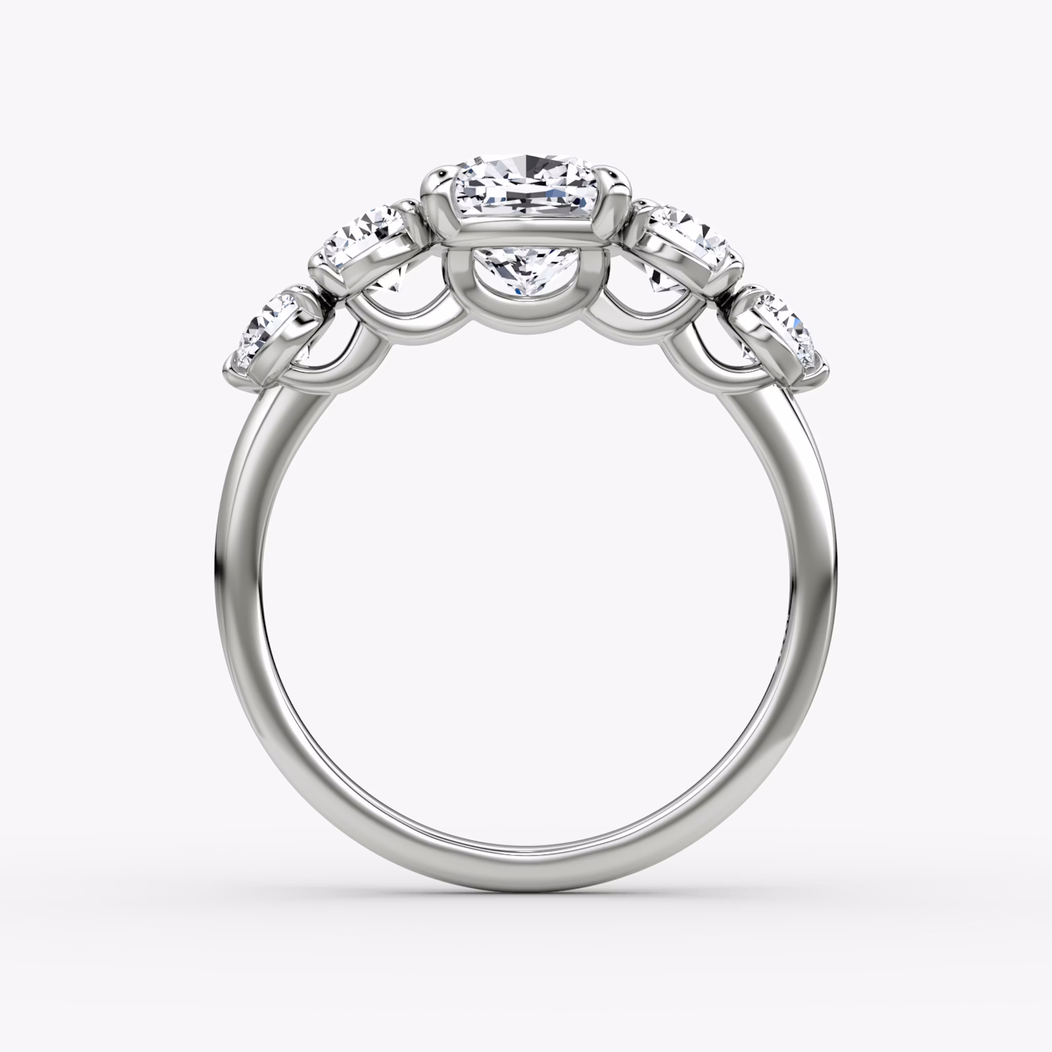 The Signature Five Stone | Cushion | 18k | White Gold | bandAccent: Plain | diamondOrientation: vertical | caratWeight: other