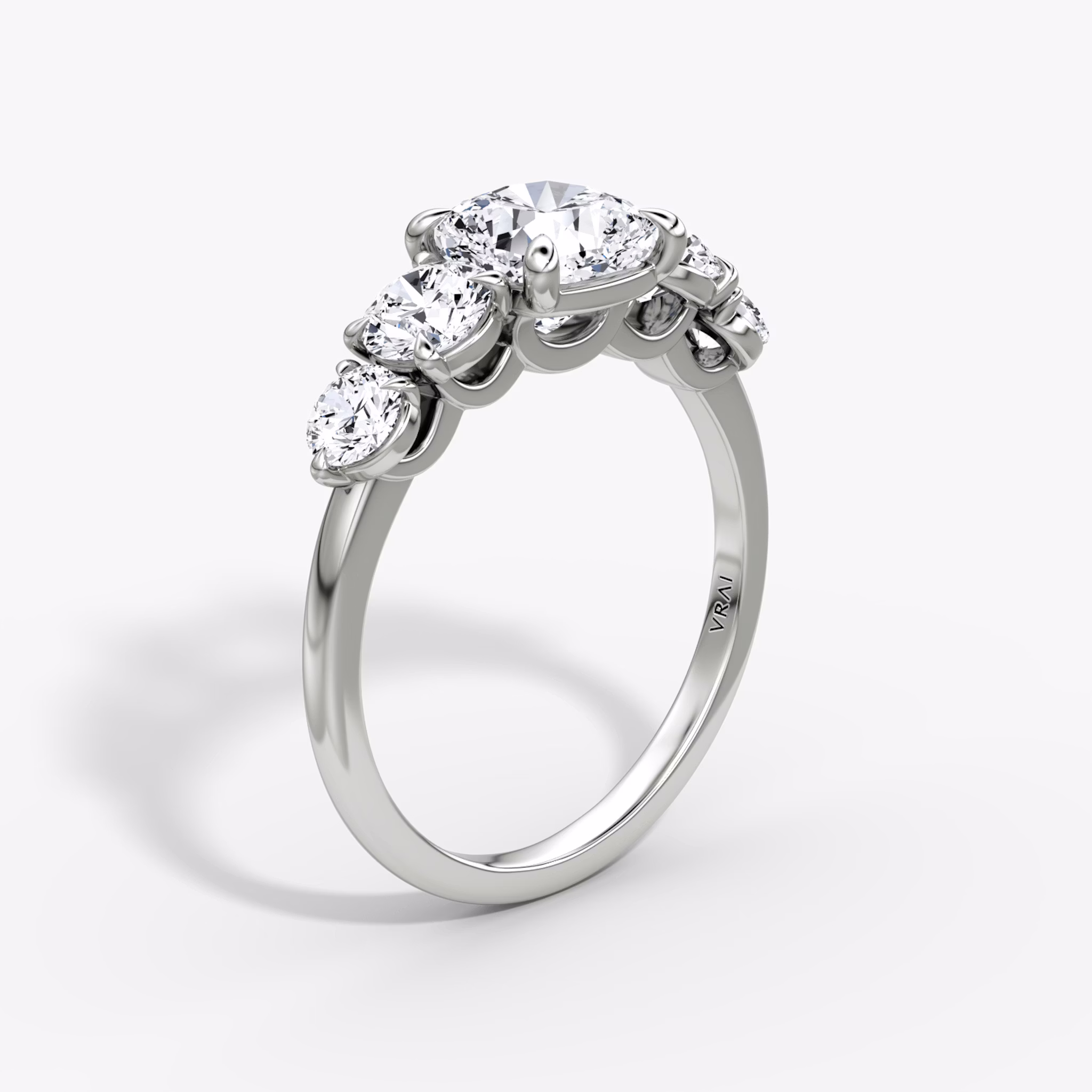 The Signature Five Stone | Cushion | 18k | White Gold | bandAccent: Plain | diamondOrientation: vertical | caratWeight: other