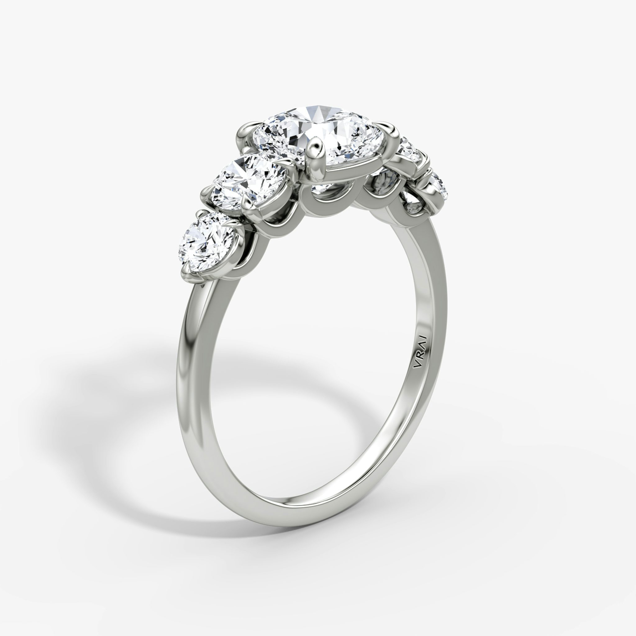 The Signature Five Stone | Cushion | 18k | White Gold | bandAccent: Plain | diamondOrientation: vertical | caratWeight: other