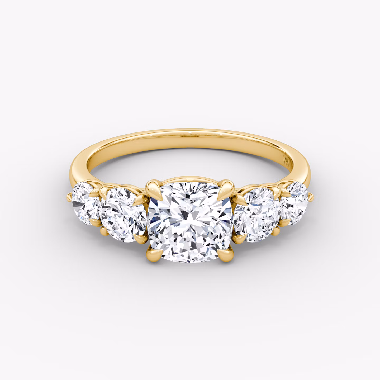 The Signature Five Stone | Cushion | 18k | Yellow Gold | bandAccent: Plain | diamondOrientation: vertical | caratWeight: other
