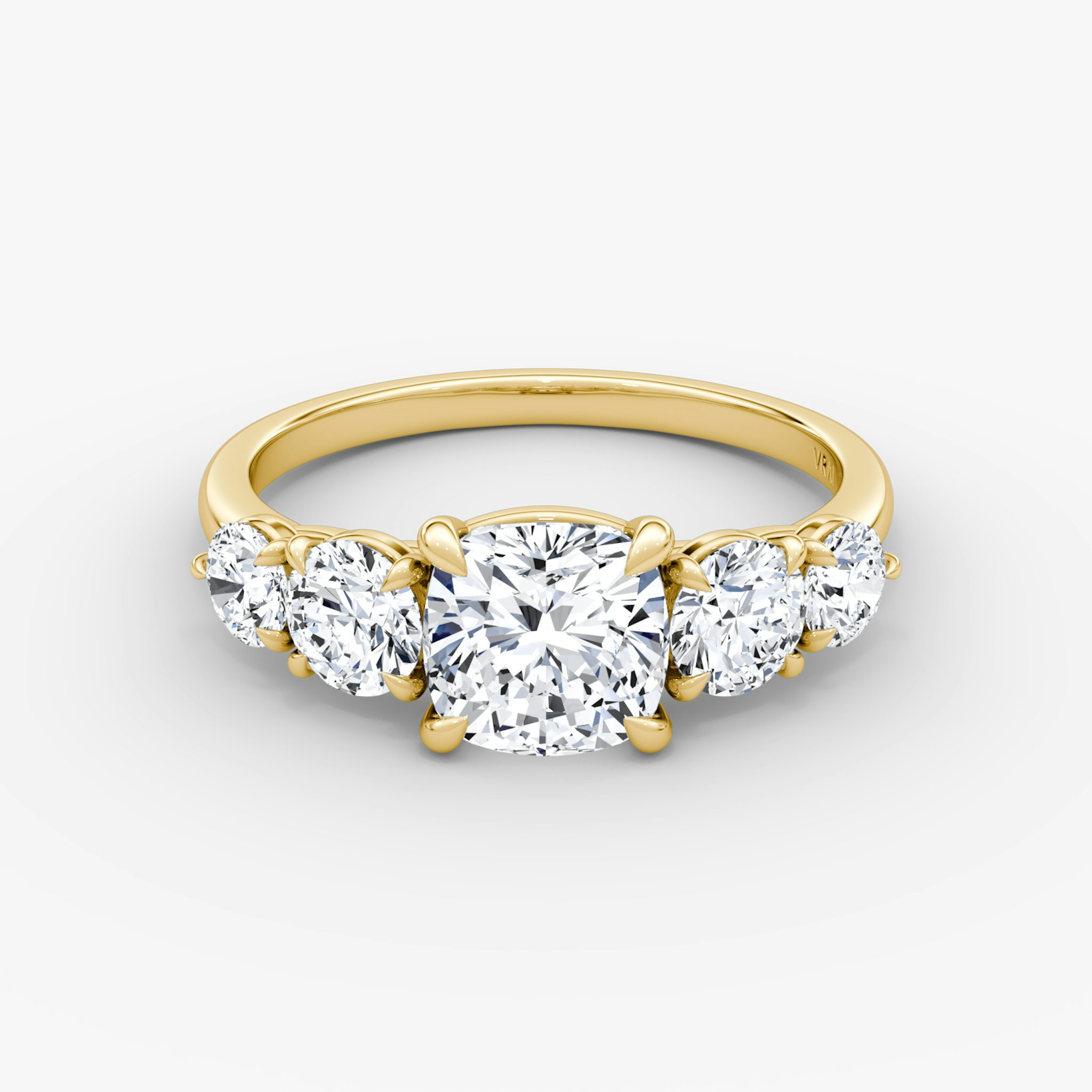 The Signature Five Stone | Cushion | 18k | Yellow Gold | bandAccent: Plain | diamondOrientation: vertical | caratWeight: other