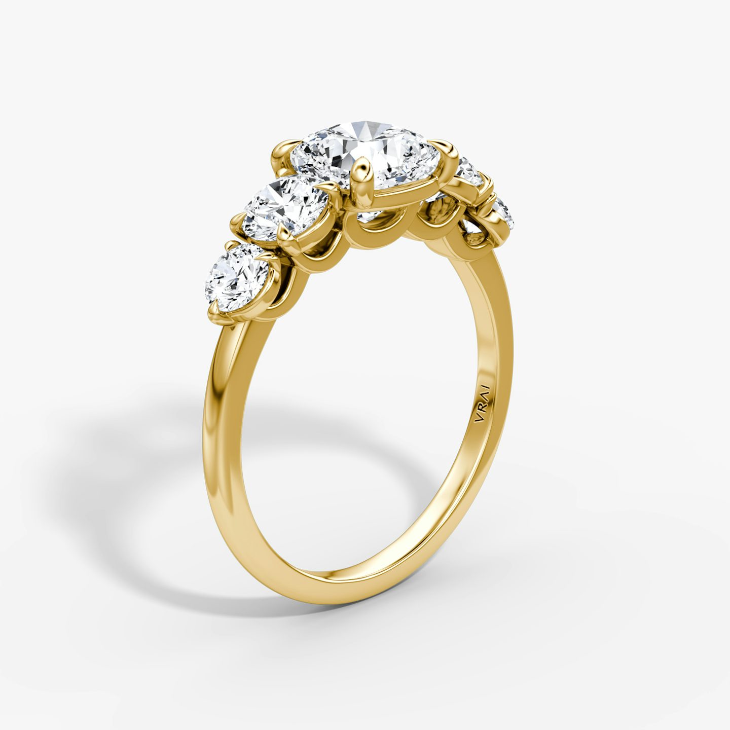 The Signature Five Stone | Cushion | 18k | Yellow Gold | bandAccent: Plain | diamondOrientation: vertical | caratWeight: other
