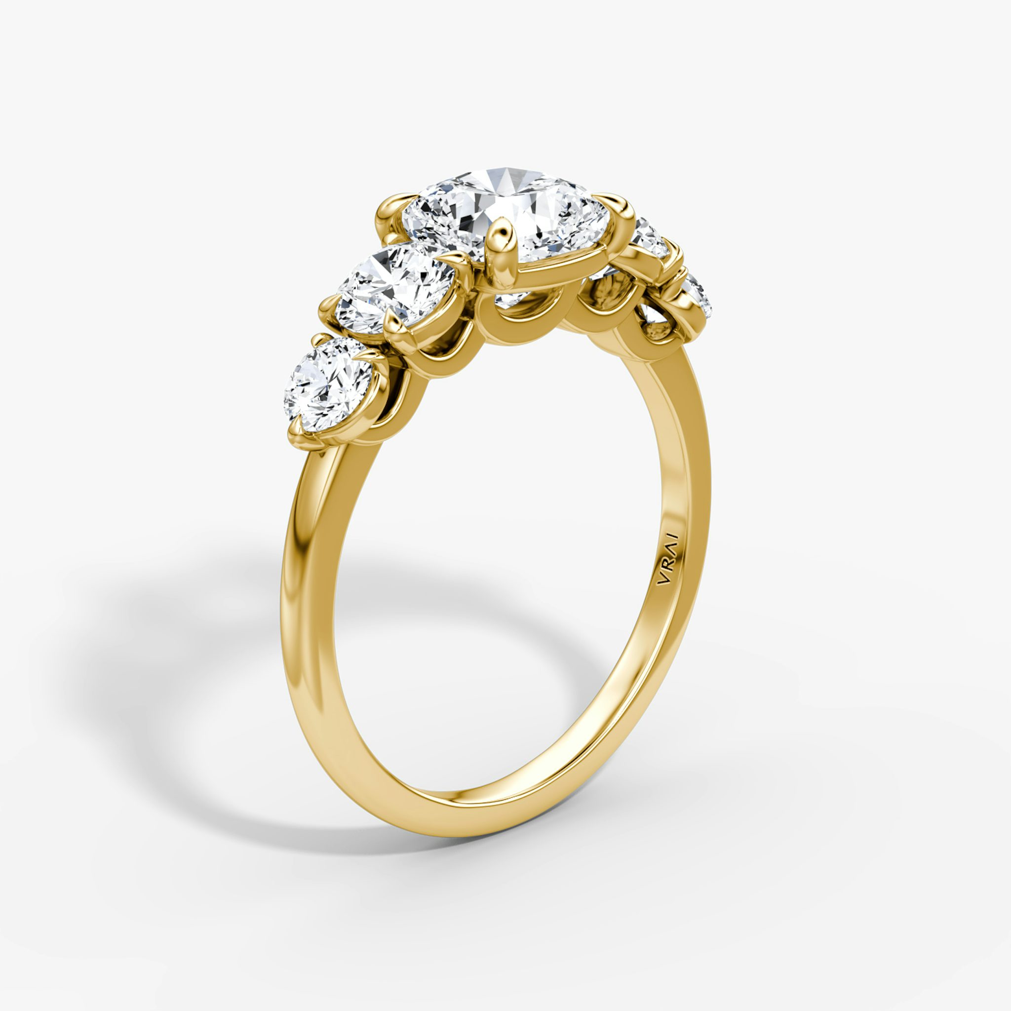 The Signature Five Stone | Cushion | 18k | Yellow Gold | bandAccent: Plain | diamondOrientation: vertical | caratWeight: other