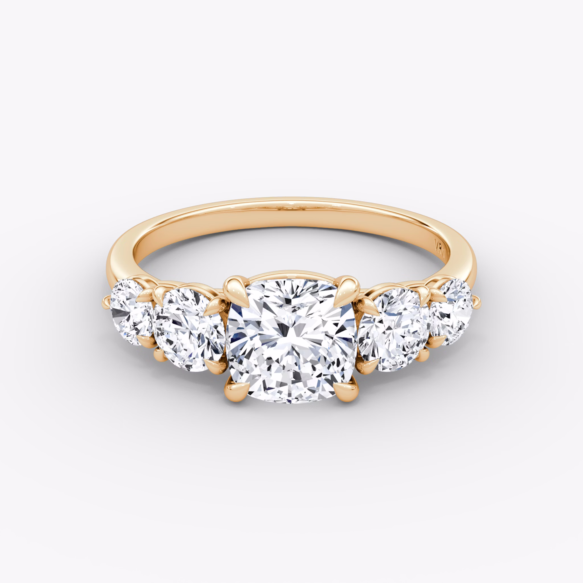 The Signature Five Stone | Cushion | 14k | Rose Gold | bandAccent: Plain | diamondOrientation: vertical | caratWeight: other