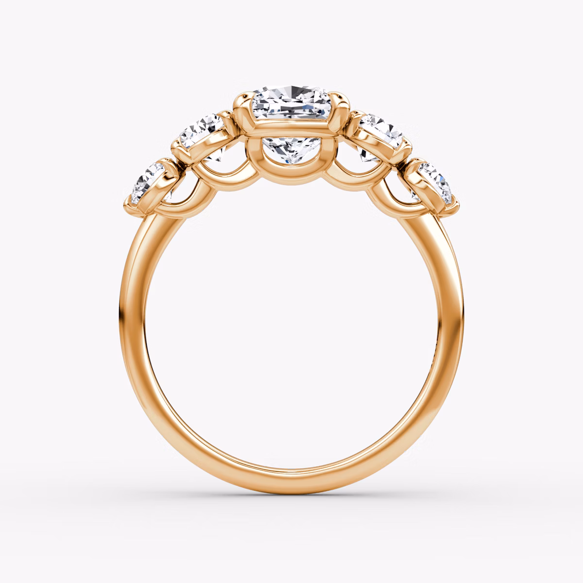 The Signature Five Stone | Cushion | 14k | Rose Gold | bandAccent: Plain | diamondOrientation: vertical | caratWeight: other