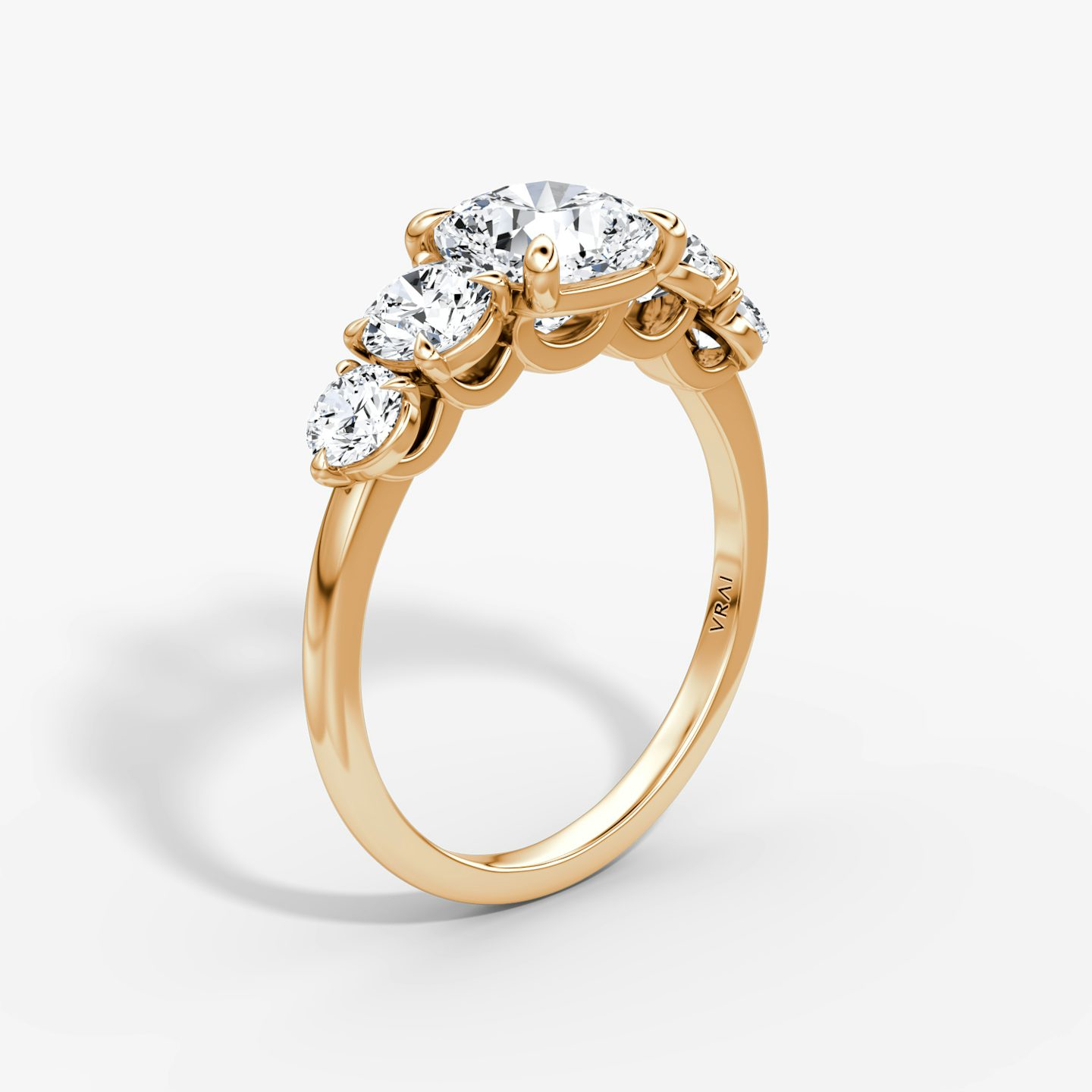 The Signature Five Stone | Cushion | 14k | Rose Gold | bandAccent: Plain | diamondOrientation: vertical | caratWeight: other