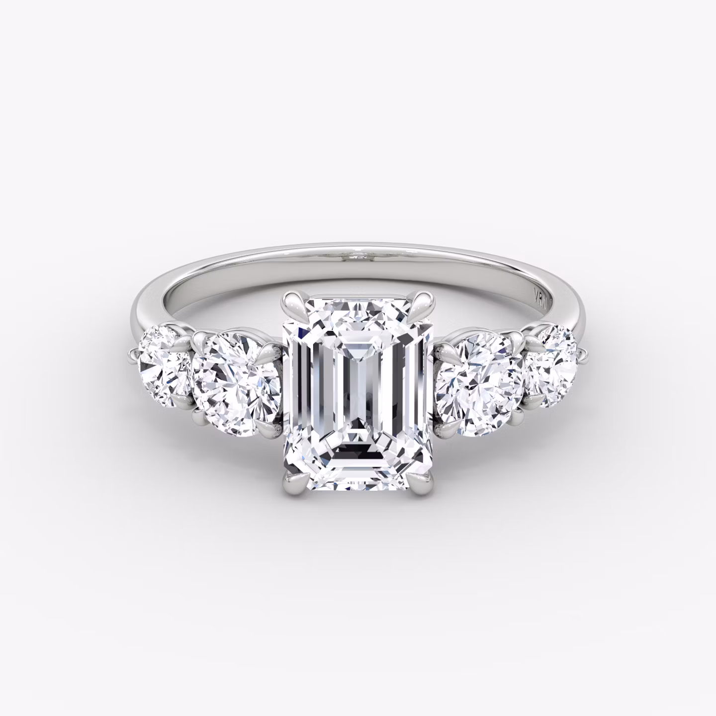 The Signature Five Stone | Emerald | Platinum | bandAccent: Plain | diamondOrientation: vertical | caratWeight: other