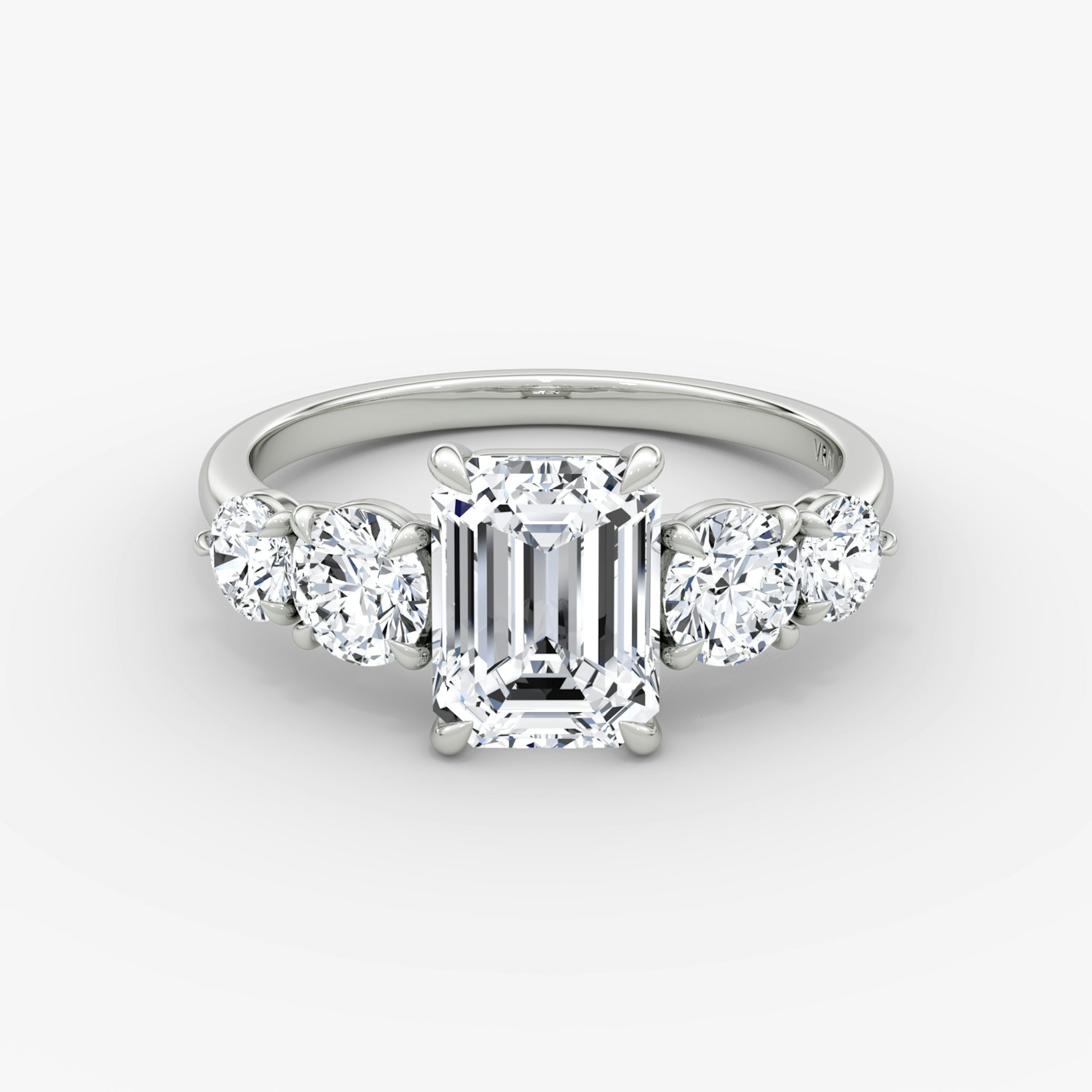 The Signature Five Stone | Emerald | 18k | White Gold | bandAccent: Plain | diamondOrientation: vertical | caratWeight: other