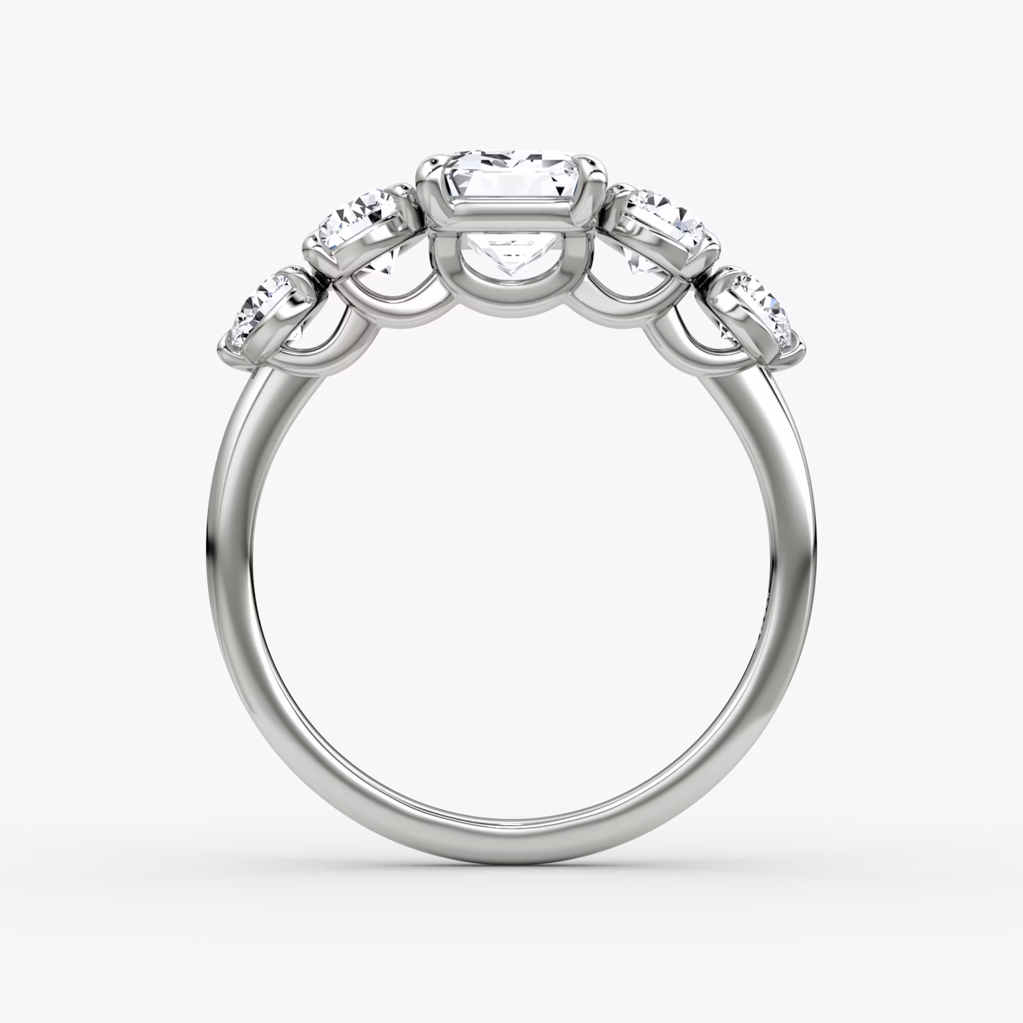 The Signature Five Stone | Emerald | 18k | White Gold | bandAccent: Plain | diamondOrientation: vertical | caratWeight: other