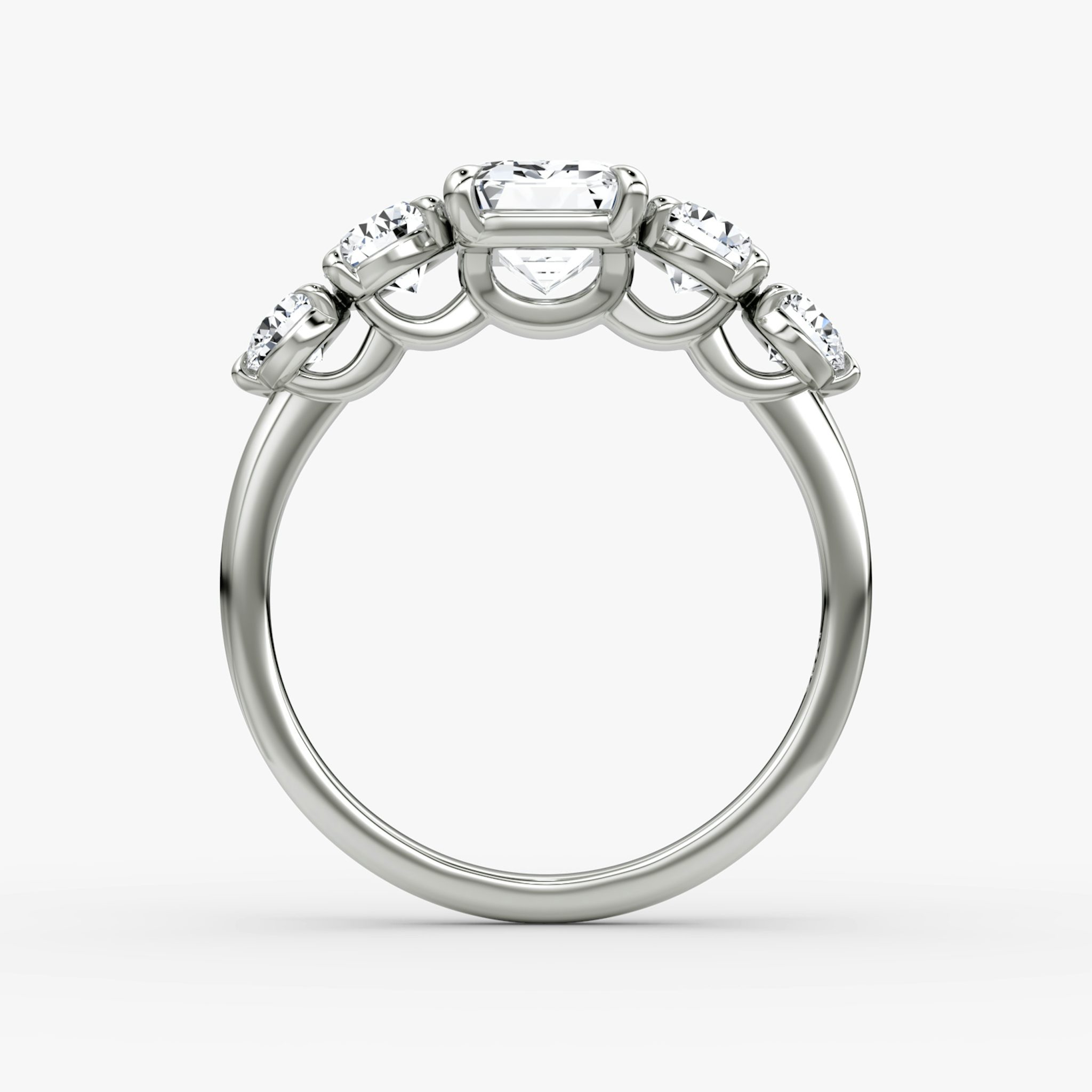 The Signature Five Stone | Emerald | 18k | White Gold | bandAccent: Plain | diamondOrientation: vertical | caratWeight: other