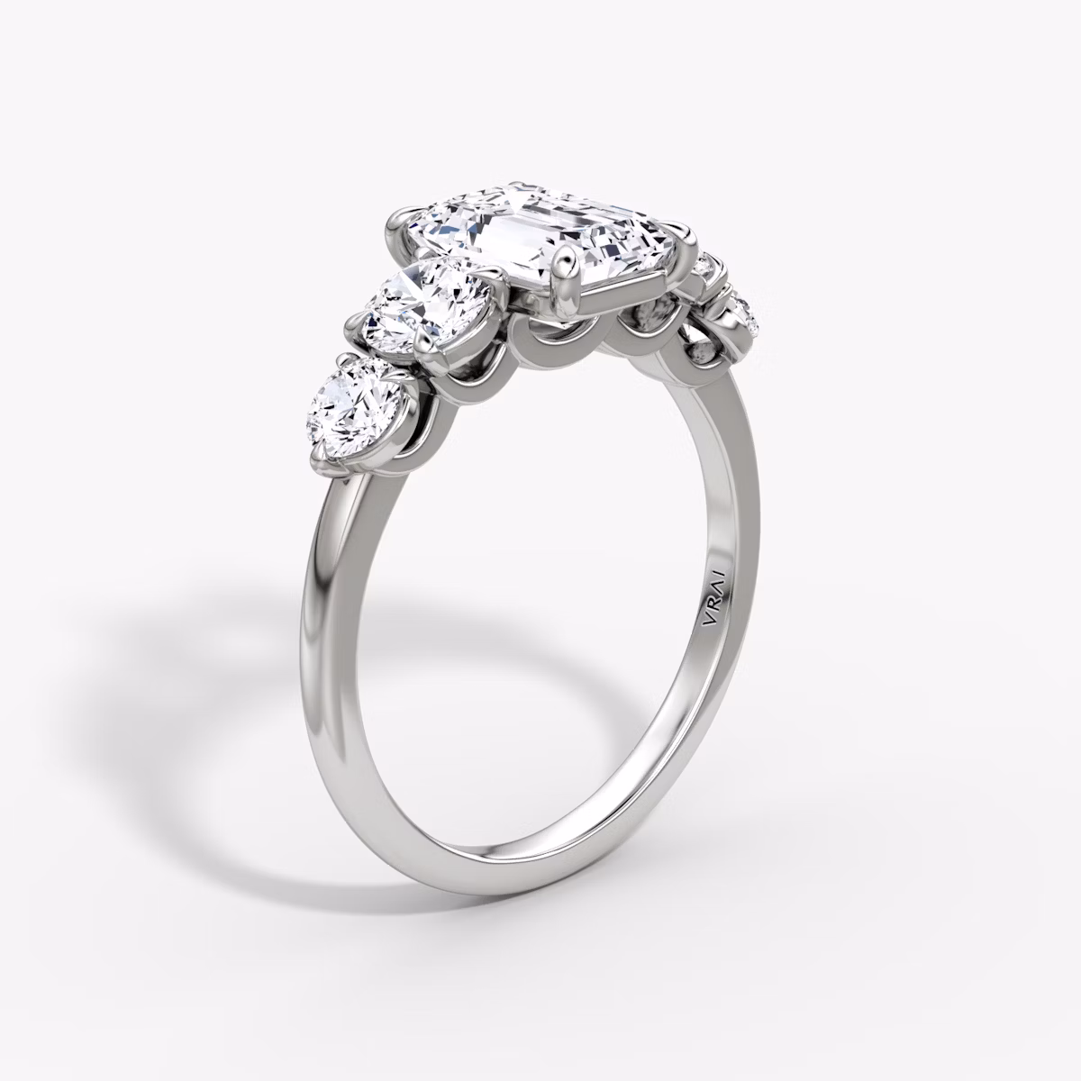 The Signature Five Stone | Emerald | Platinum | bandAccent: Plain | diamondOrientation: vertical | caratWeight: other