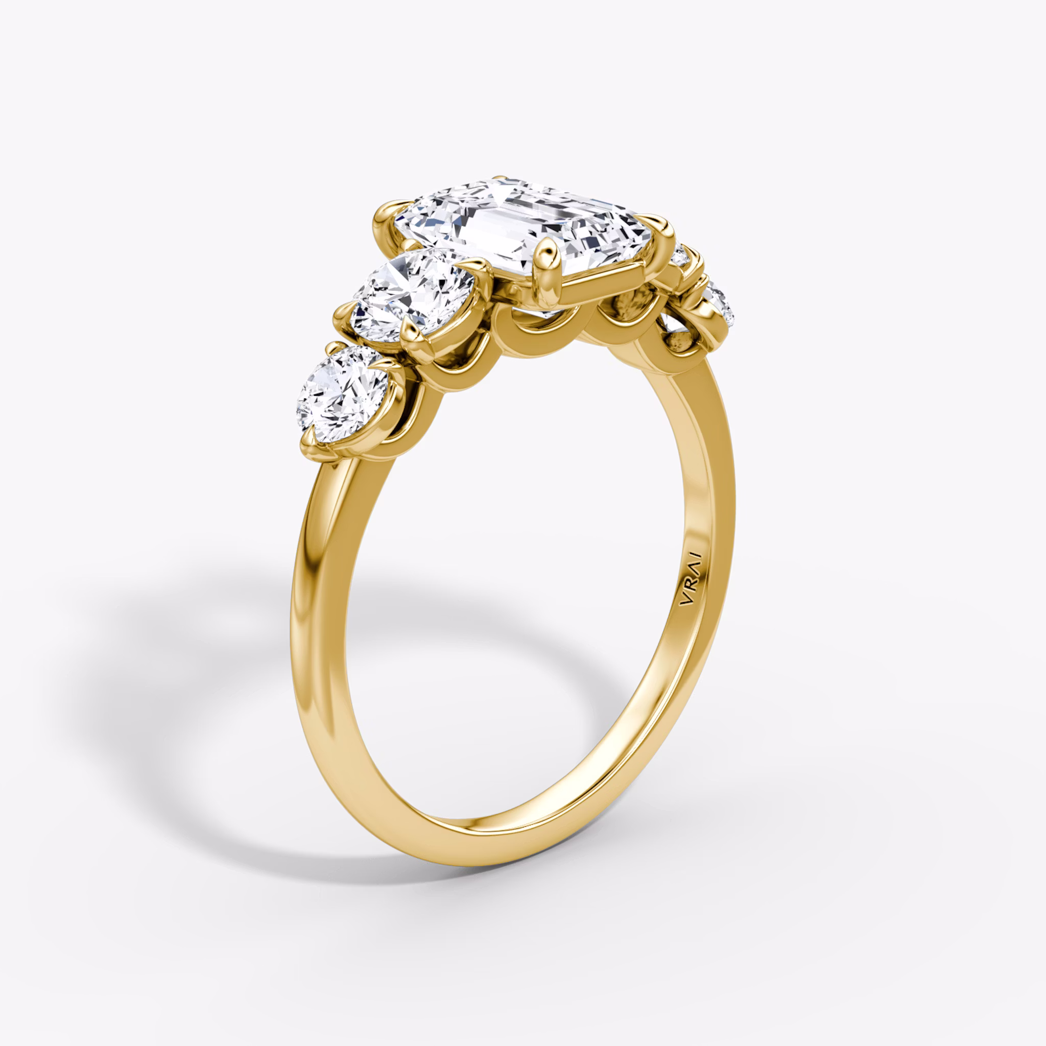 The Signature Five Stone | Emerald | 18k | Yellow Gold | bandAccent: Plain | diamondOrientation: vertical | caratWeight: other
