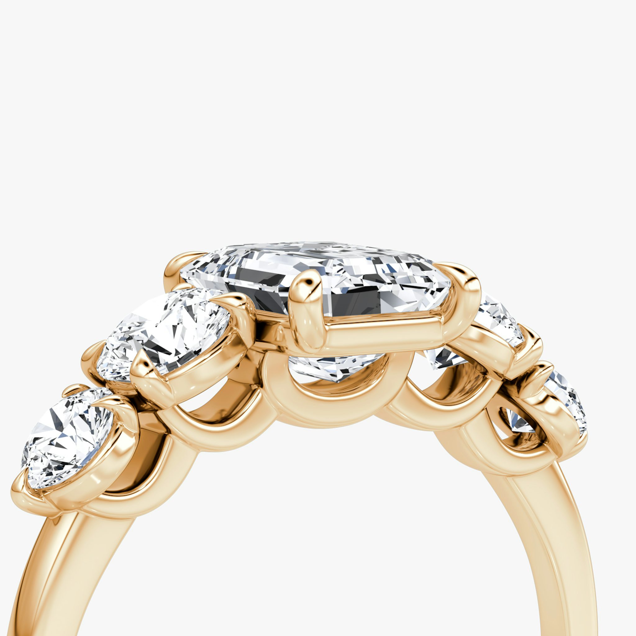 The Signature Five Stone | Emerald | 14k | Rose Gold | bandAccent: Plain | diamondOrientation: vertical | caratWeight: other