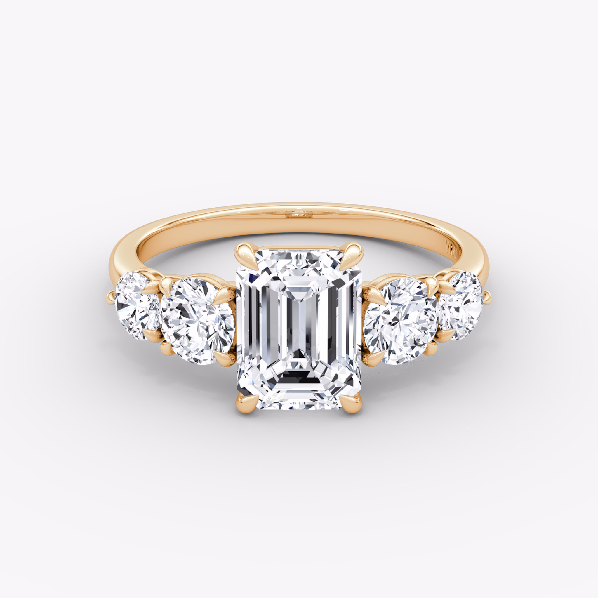 The Signature Five Stone | Emerald | 14k | Rose Gold | bandAccent: Plain | diamondOrientation: vertical | caratWeight: other