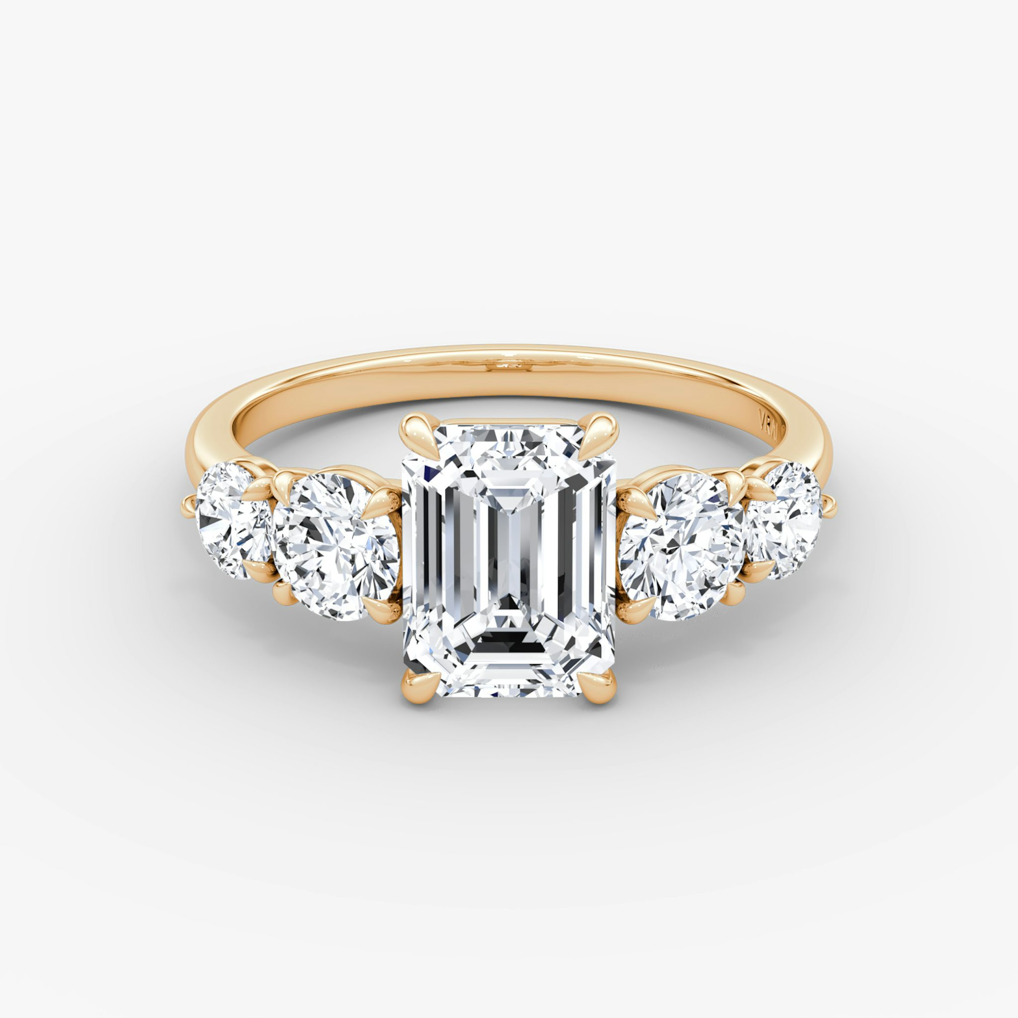The Signature Five Stone | Emerald | 14k | Rose Gold | bandAccent: Plain | diamondOrientation: vertical | caratWeight: other