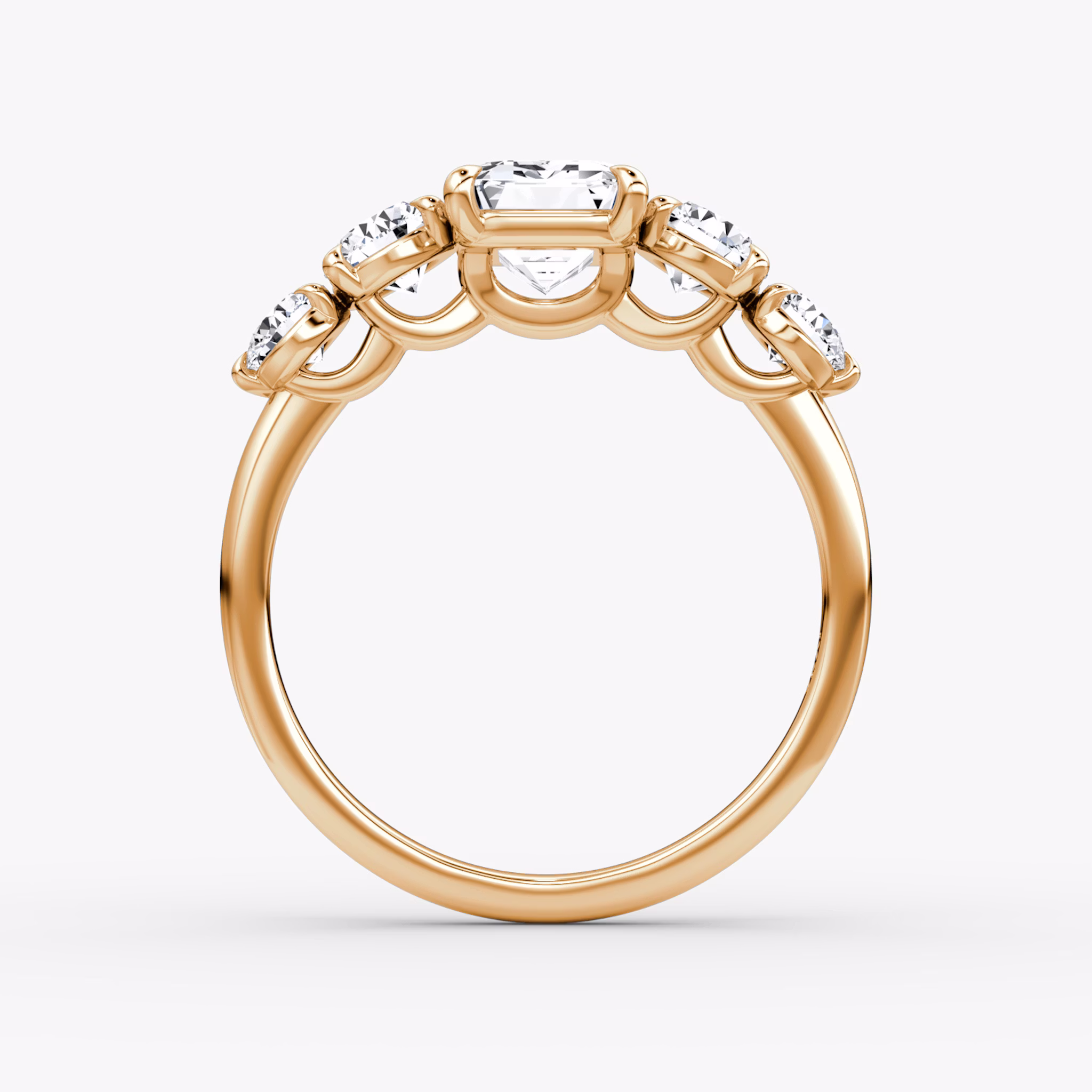 The Signature Five Stone | Emerald | 14k | Rose Gold | bandAccent: Plain | diamondOrientation: vertical | caratWeight: other