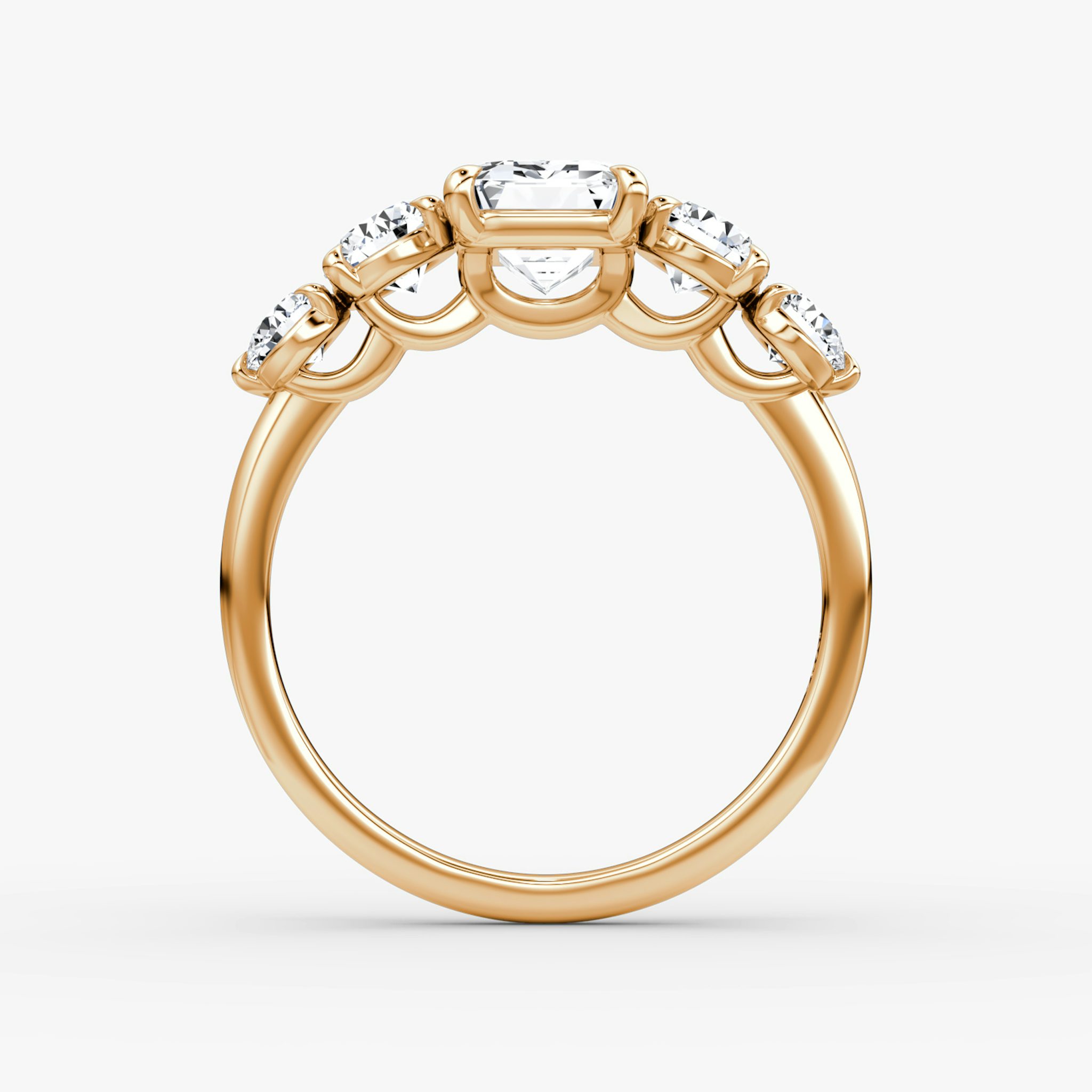 The Signature Five Stone | Emerald | 14k | Rose Gold | bandAccent: Plain | diamondOrientation: vertical | caratWeight: other