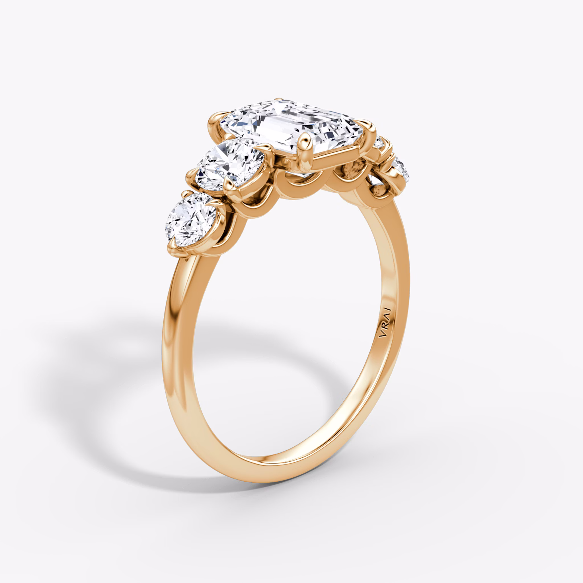 The Signature Five Stone | Emerald | 14k | Rose Gold | bandAccent: Plain | diamondOrientation: vertical | caratWeight: other