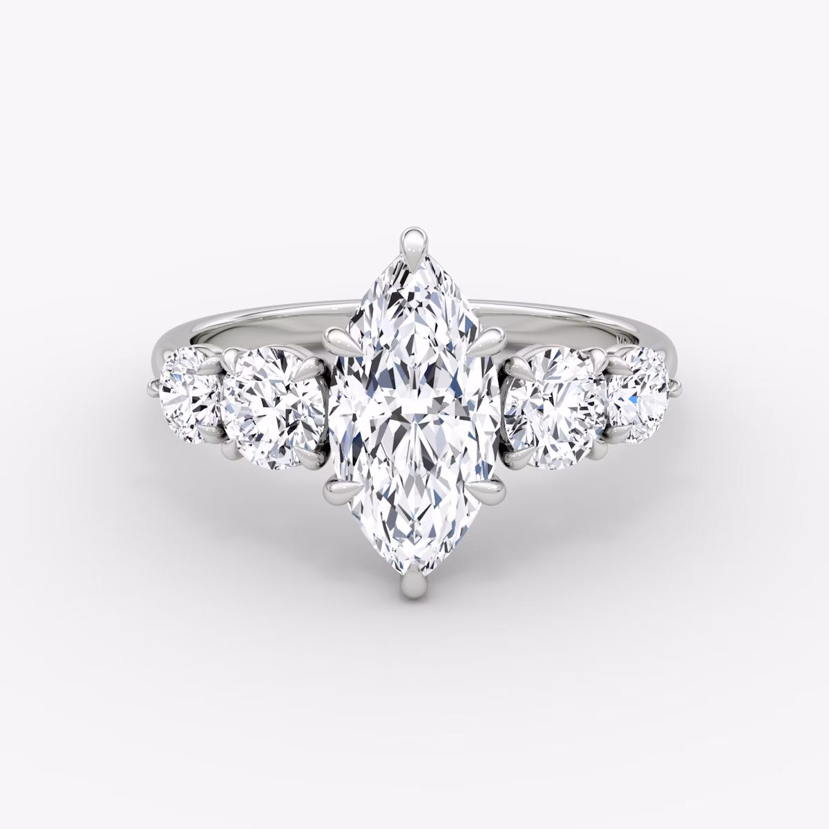 The Signature Five Stone | Marquise | 18k | White Gold | bandAccent: Plain | diamondOrientation: vertical | caratWeight: other