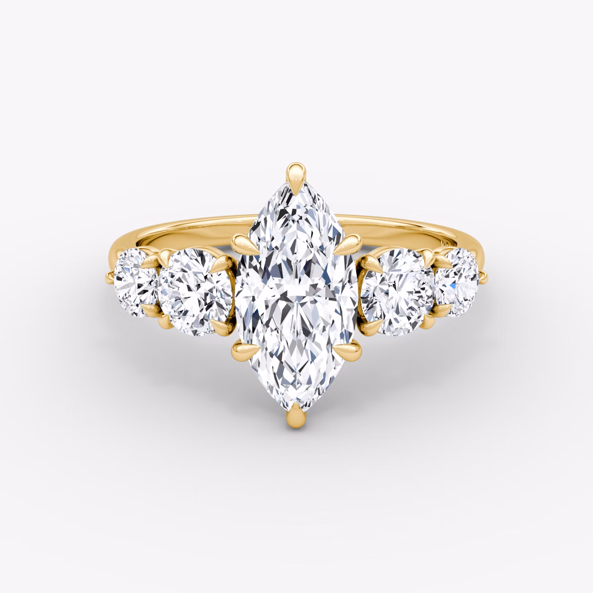 The Signature Five Stone | Marquise | 18k | Yellow Gold | bandAccent: Plain | diamondOrientation: vertical | caratWeight: other