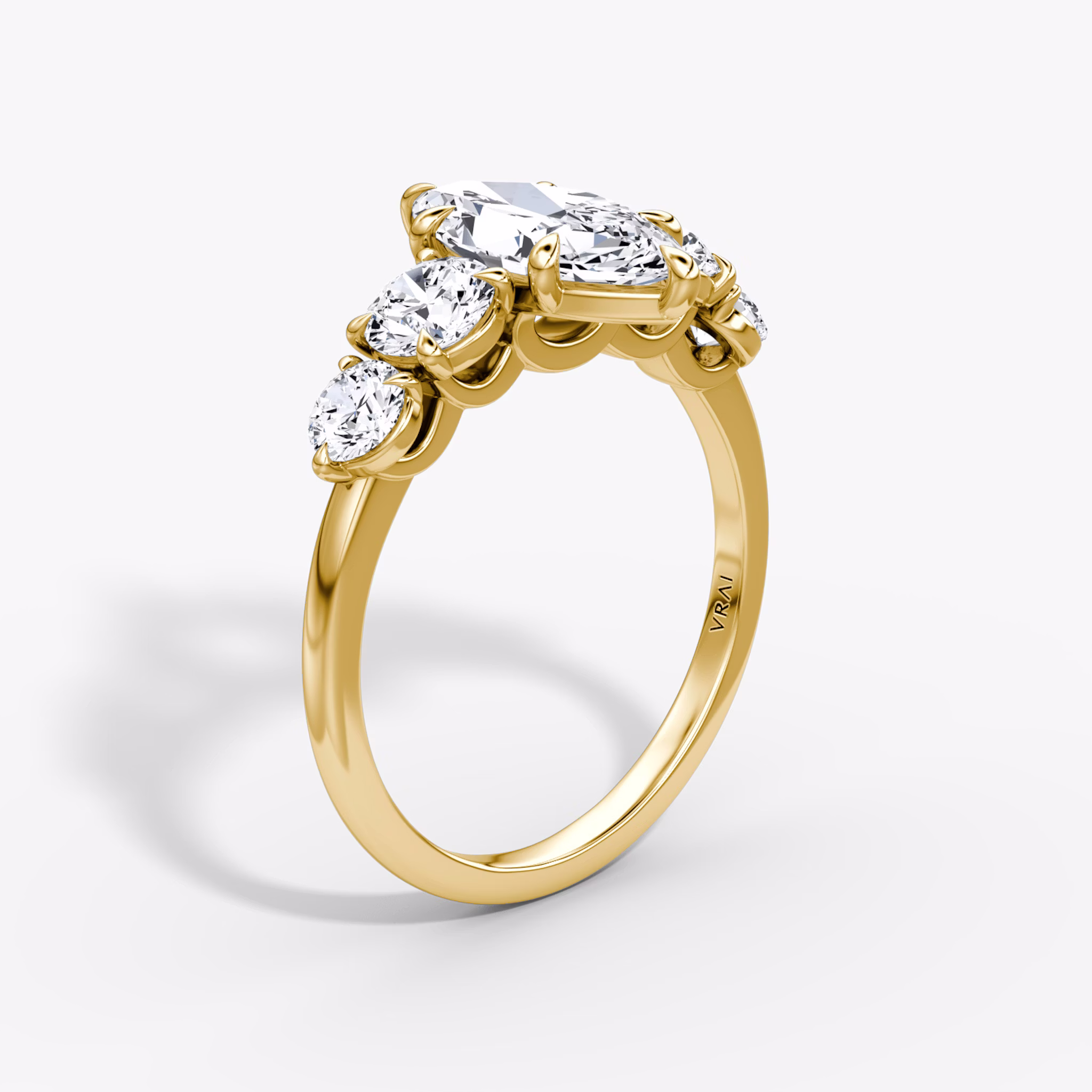 The Signature Five Stone | Marquise | 18k | Yellow Gold | bandAccent: Plain | diamondOrientation: vertical | caratWeight: other