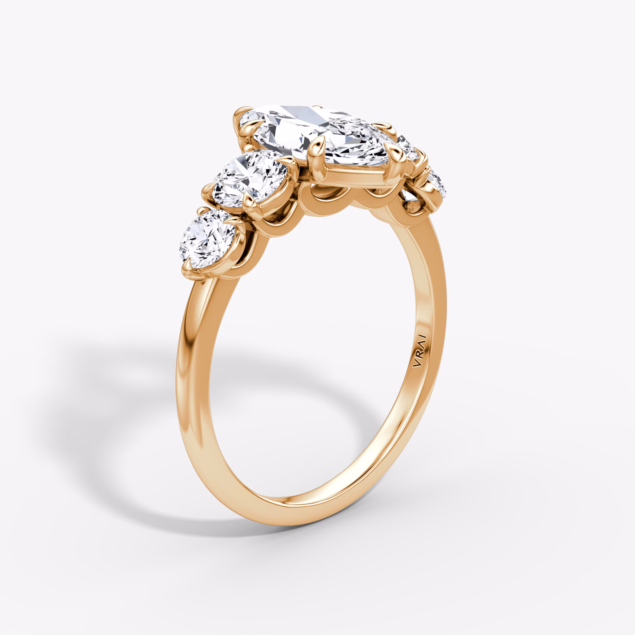 The Signature Five Stone | Marquise | 14k | Rose Gold | bandAccent: Plain | diamondOrientation: vertical | caratWeight: other