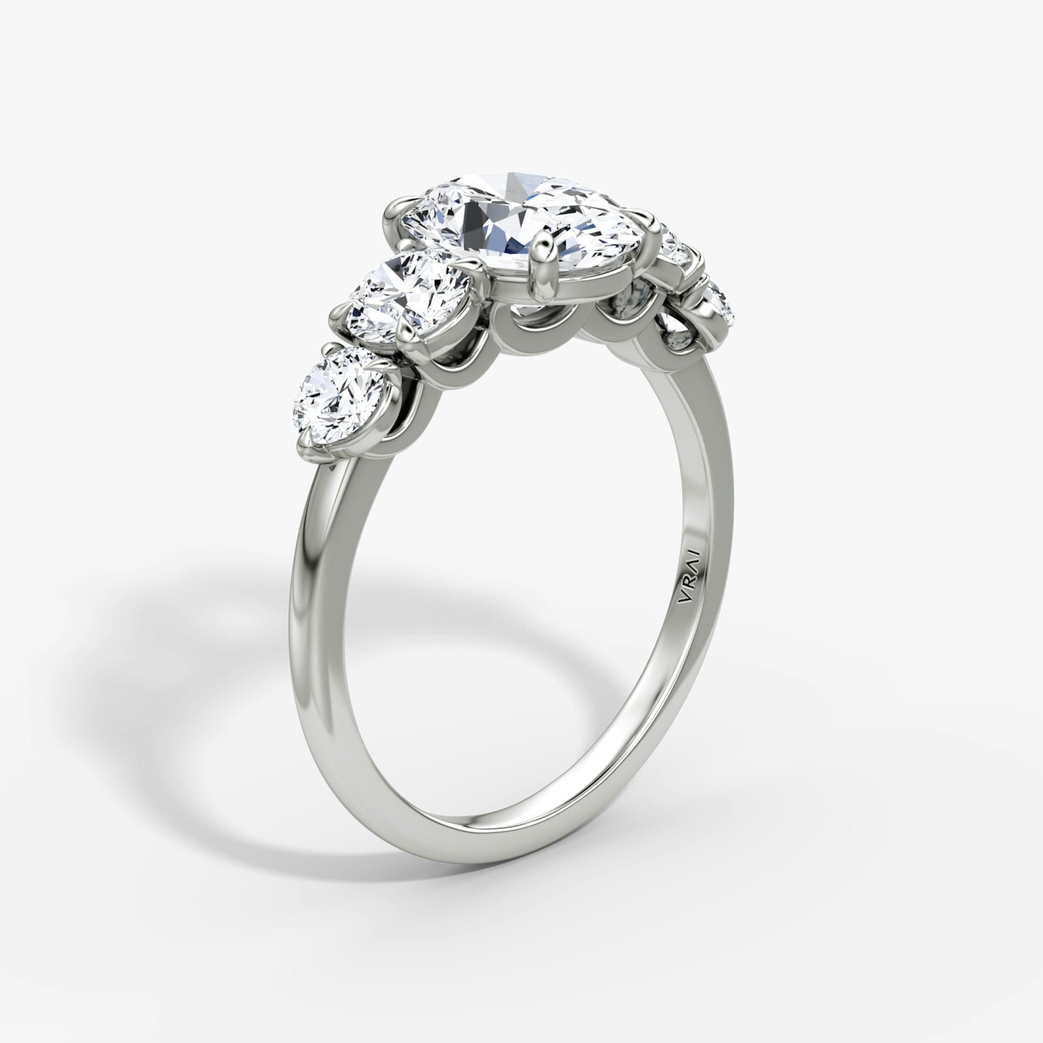 The Signature Five Stone | Oval | 18k | White Gold | bandAccent: Plain | diamondOrientation: vertical | caratWeight: other