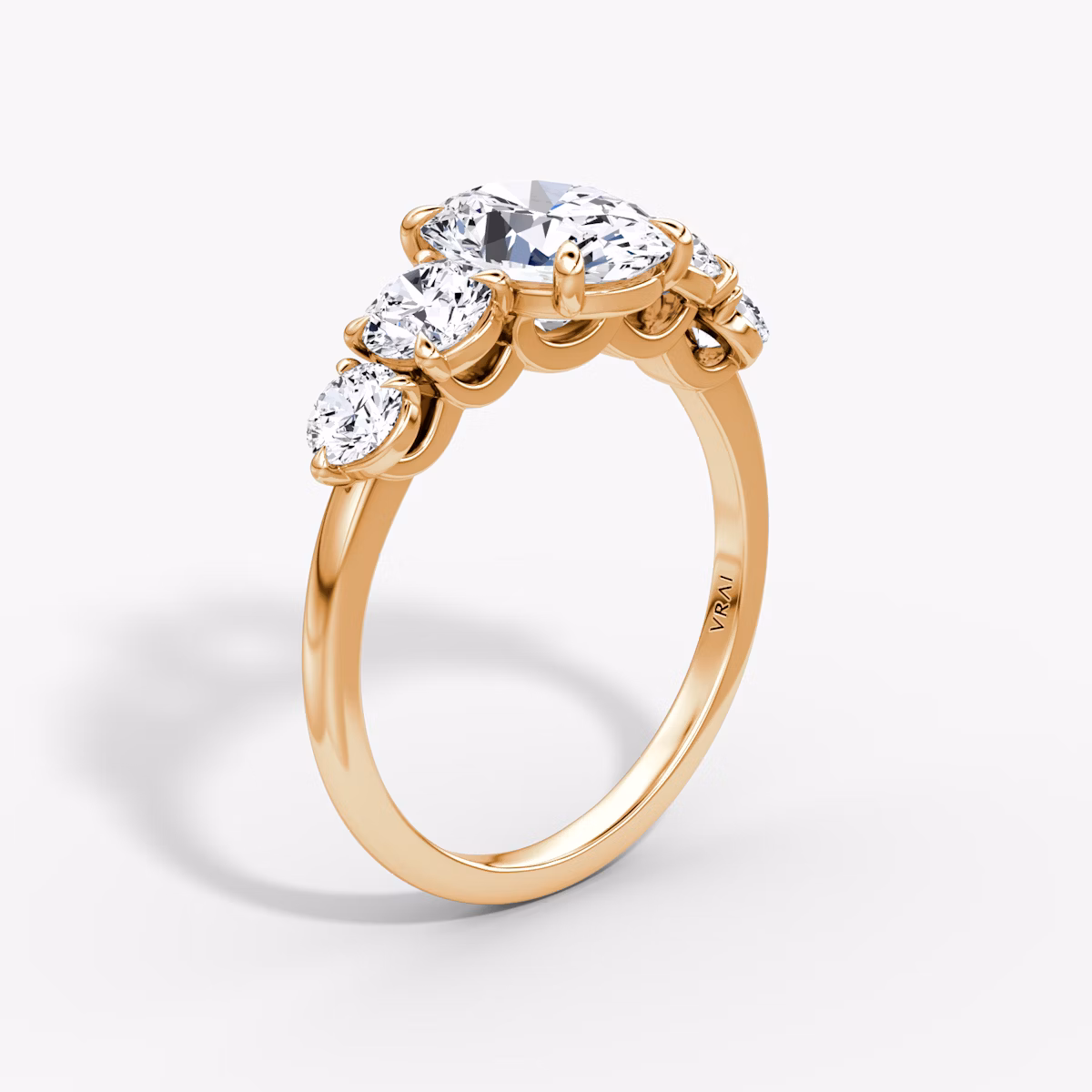 The Signature Five Stone | Oval | 14k | Rose Gold | bandAccent: Plain | diamondOrientation: vertical | caratWeight: other