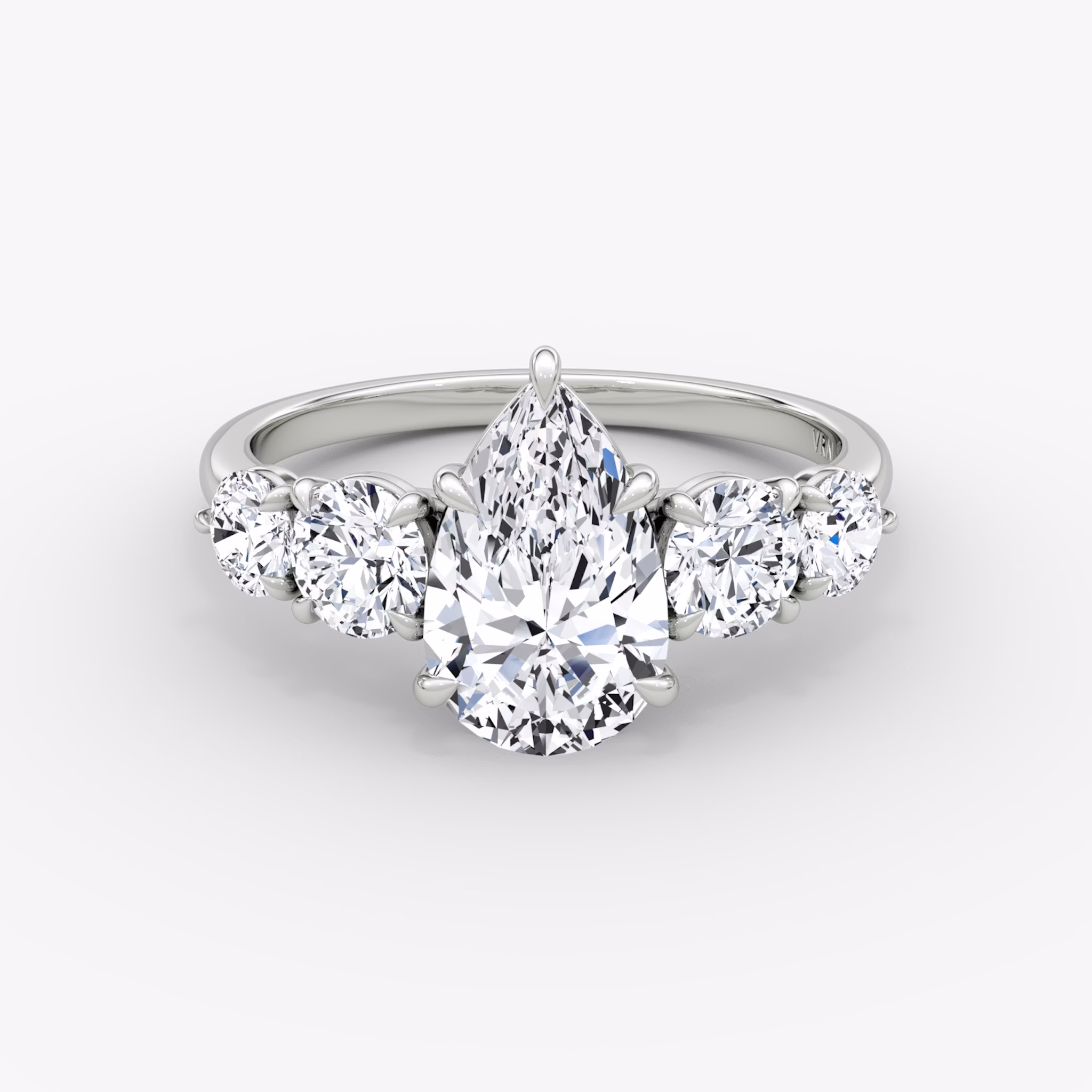 The Signature Five Stone | Pear | 18k | White Gold | bandAccent: Plain | diamondOrientation: vertical | caratWeight: other