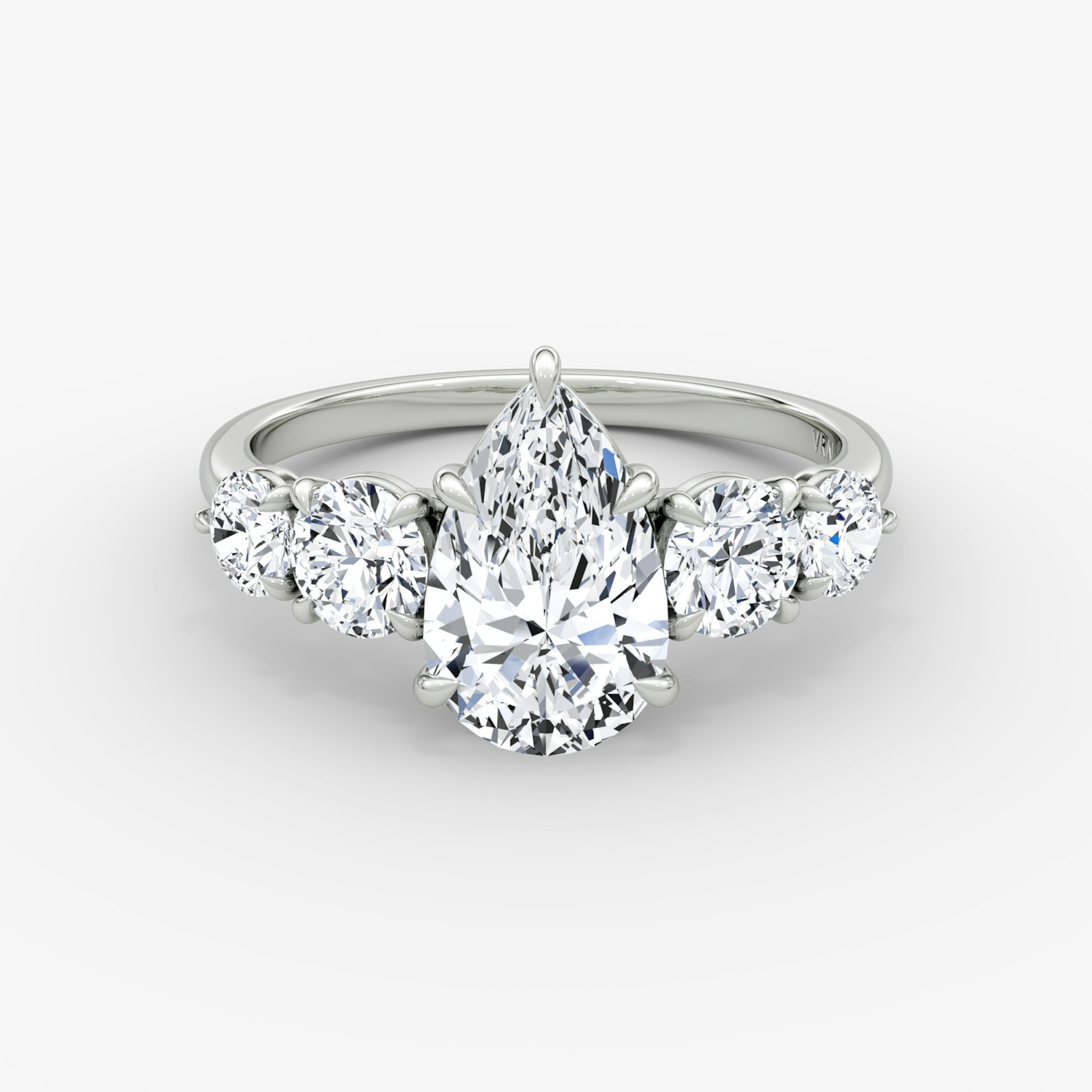 The Signature Five Stone | Pear | 18k | White Gold | bandAccent: Plain | diamondOrientation: vertical | caratWeight: other