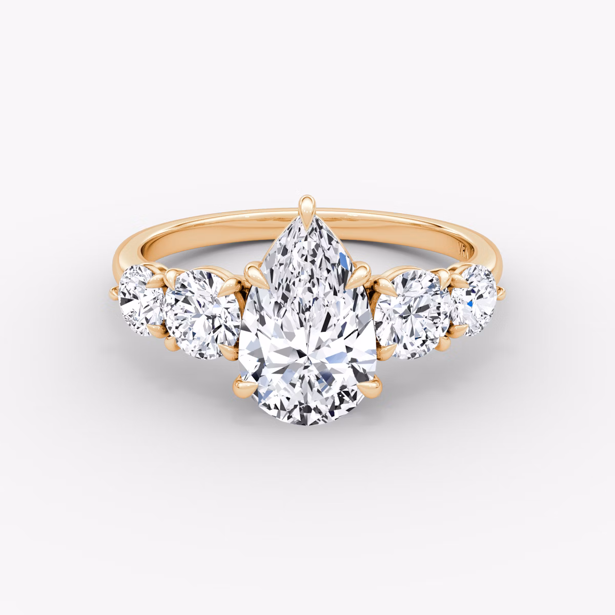 The Signature Five Stone | Pear | 14k | Rose Gold | bandAccent: Plain | diamondOrientation: vertical | caratWeight: other