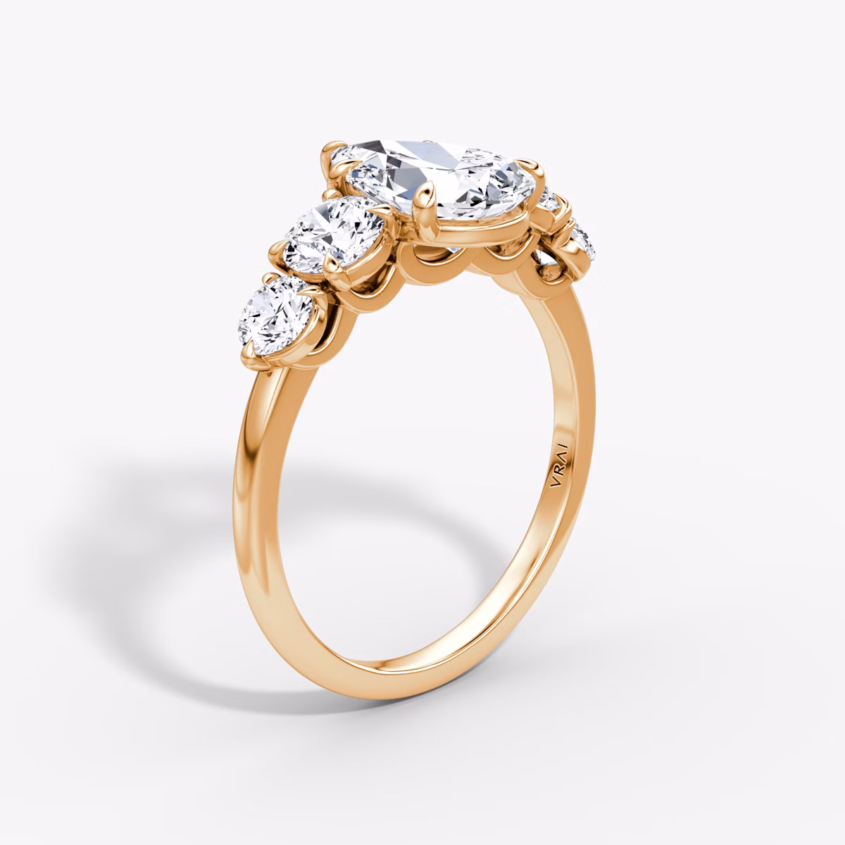The Signature Five Stone | Pear | 14k | Rose Gold | bandAccent: Plain | diamondOrientation: vertical | caratWeight: other
