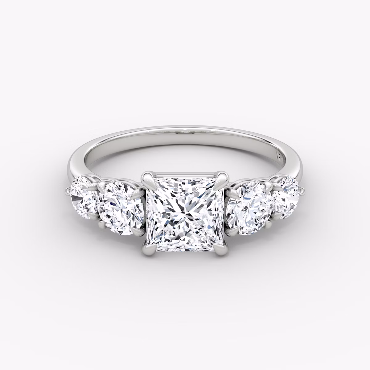 The Signature Five Stone | Princess | 18k | White Gold | bandAccent: Plain | diamondOrientation: vertical | caratWeight: other