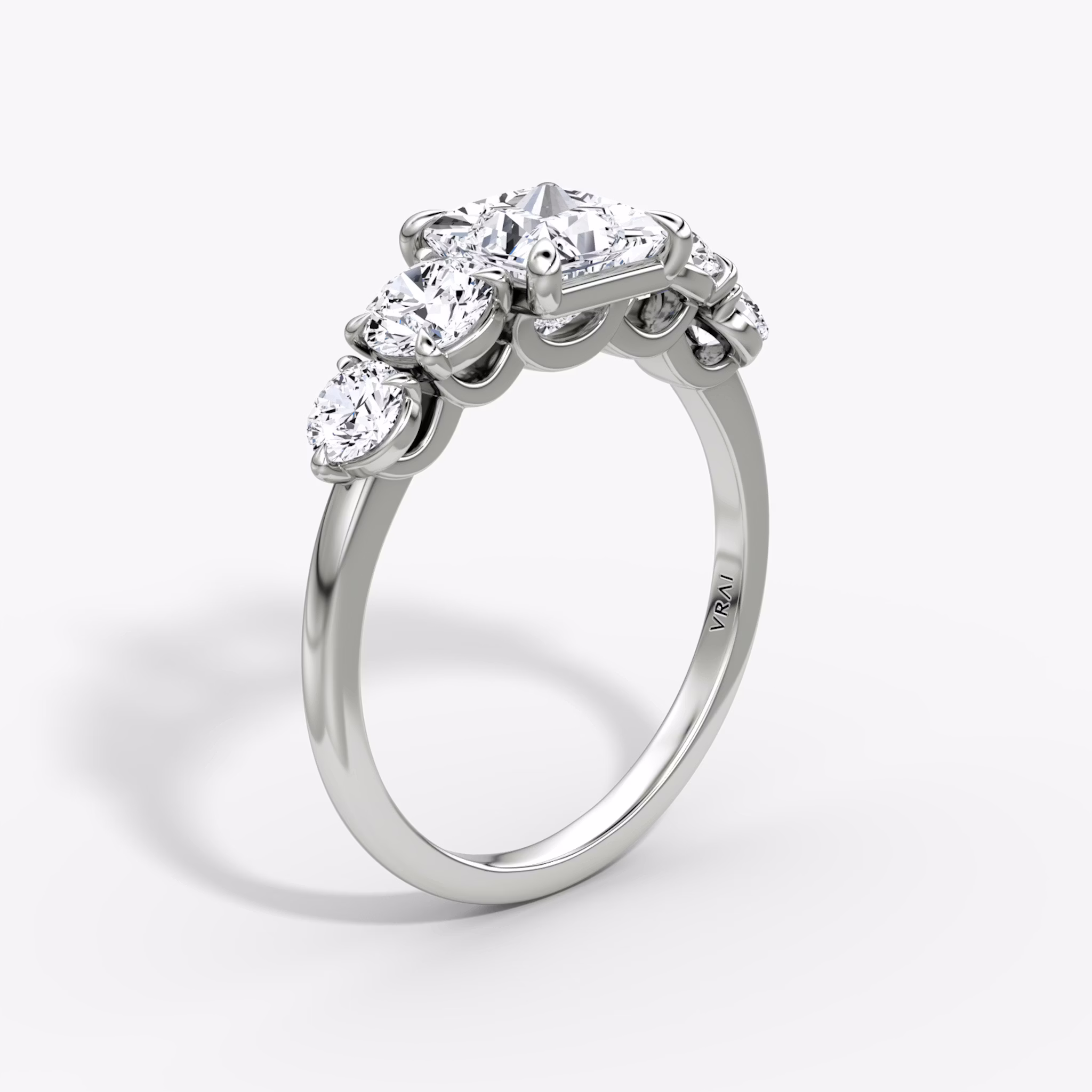 The Signature Five Stone | Princess | 18k | White Gold | bandAccent: Plain | diamondOrientation: vertical | caratWeight: other