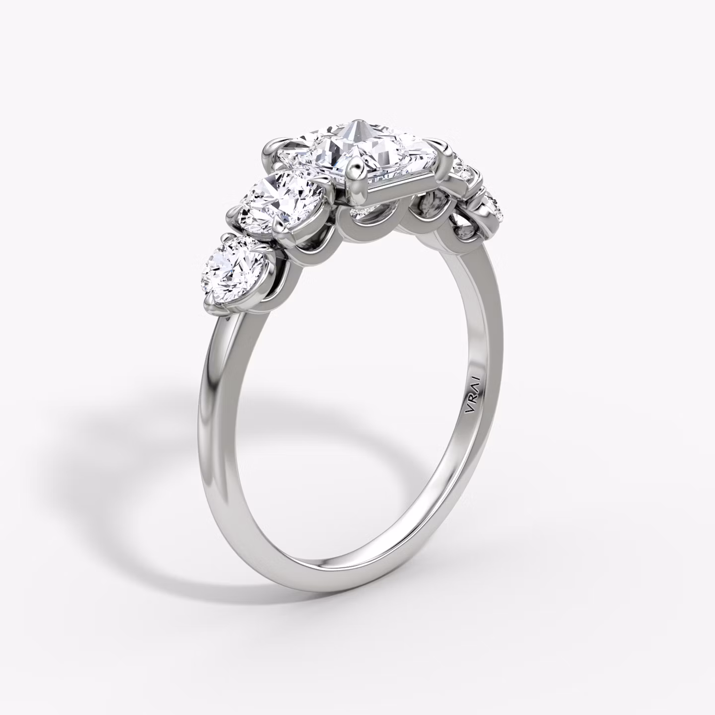The Signature Five Stone | Princess | 18k | White Gold | bandAccent: Plain | diamondOrientation: vertical | caratWeight: other
